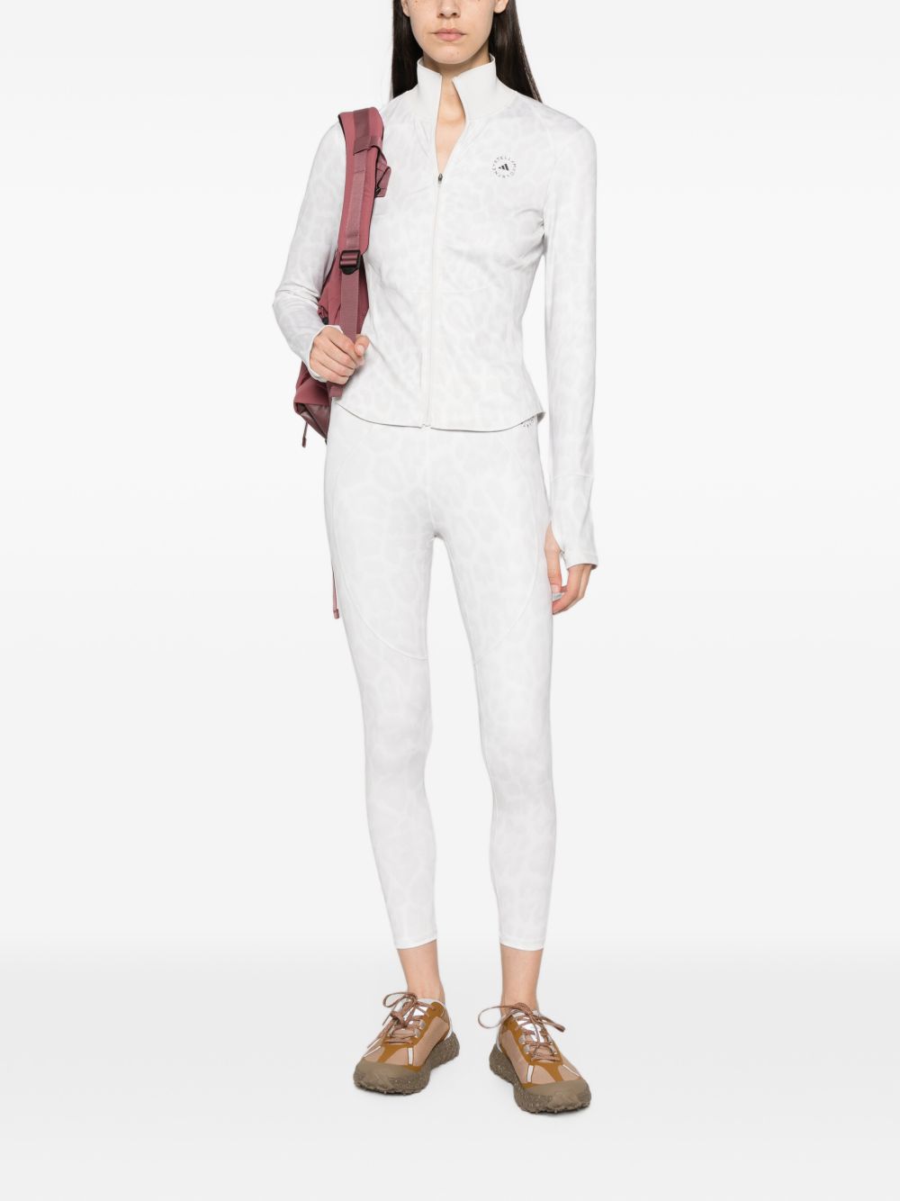 Adidas By Stella McCartney Leopard-Print High-Neck Sweatshirt — White, view 2