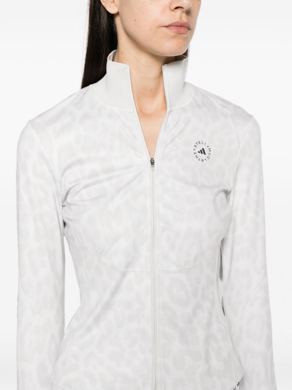 Adidas By Stella McCartney Leopard-Print High-Neck Sweatshirt — White, view 3