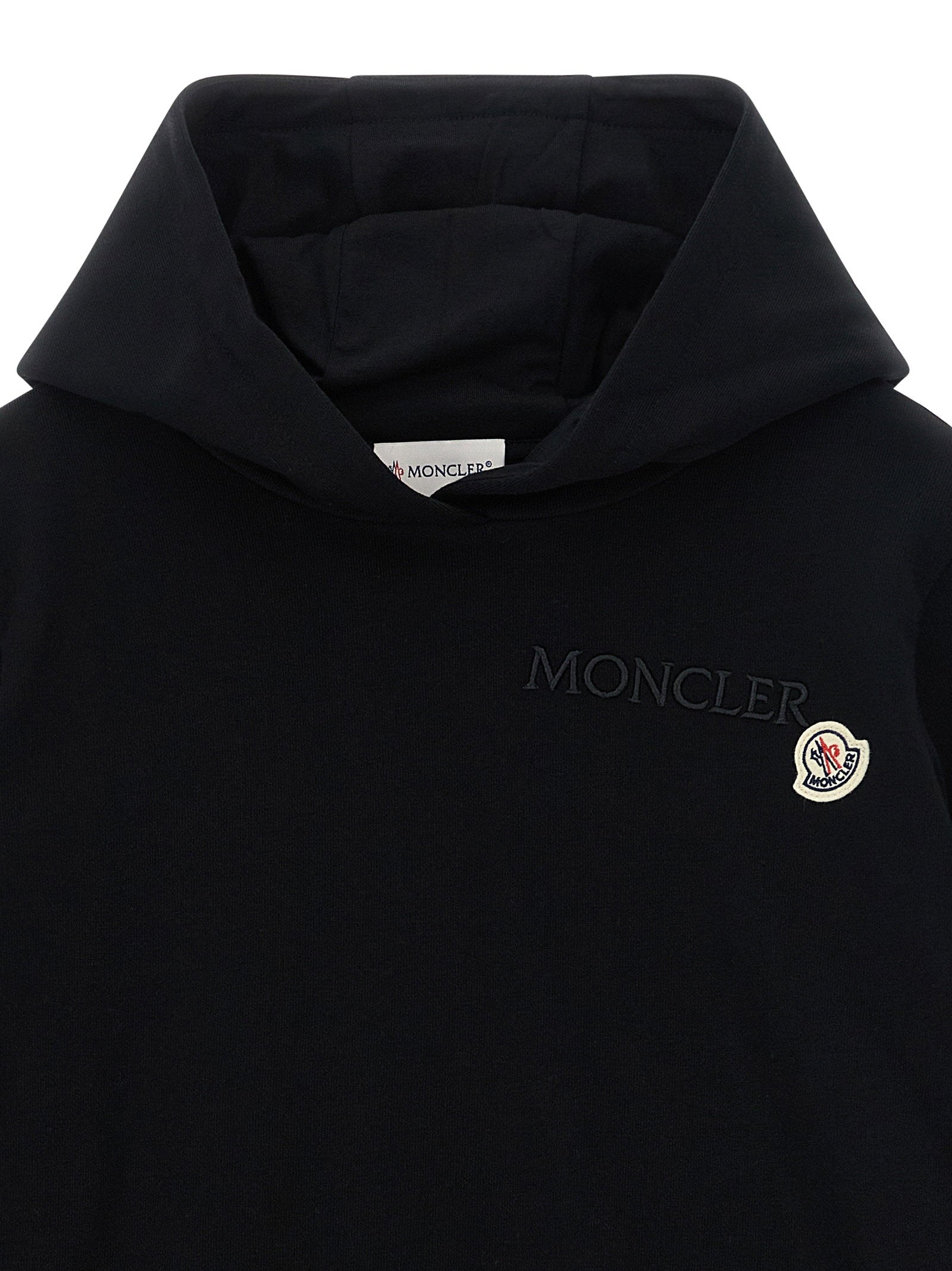 Moncler Enfant Logo-Embroidered Cotton Hoodie — Black, view 3