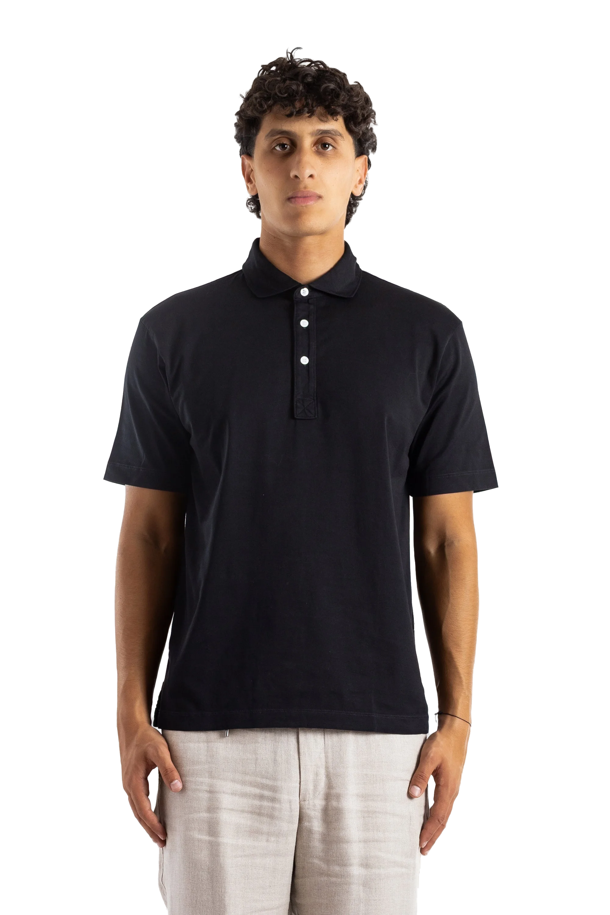 Handvaerk Pima Cotton Short-Sleeved Polo Shirt — Black by Handvaerk