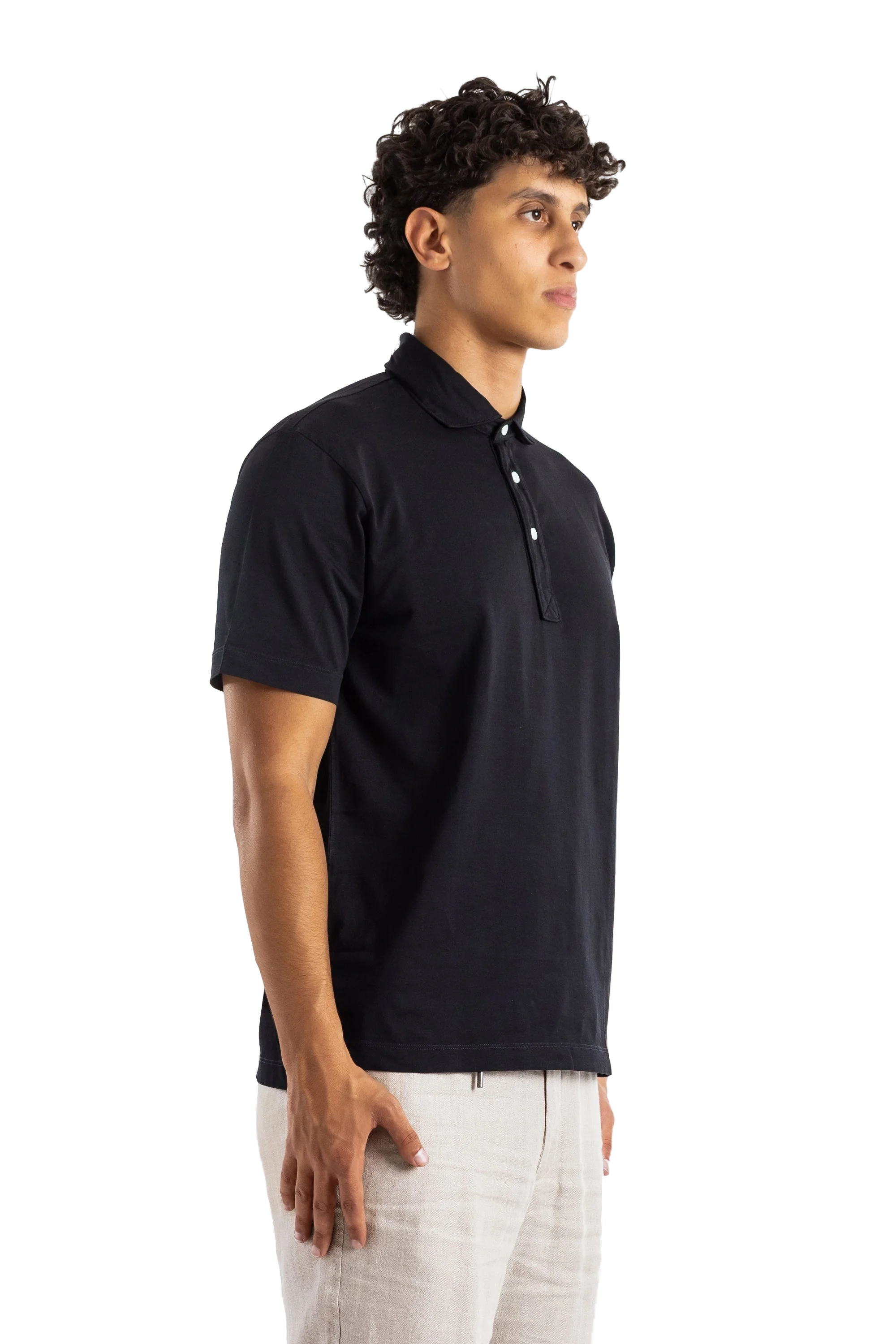 Handvaerk Pima Cotton Short-Sleeved Polo Shirt — Black, view 2