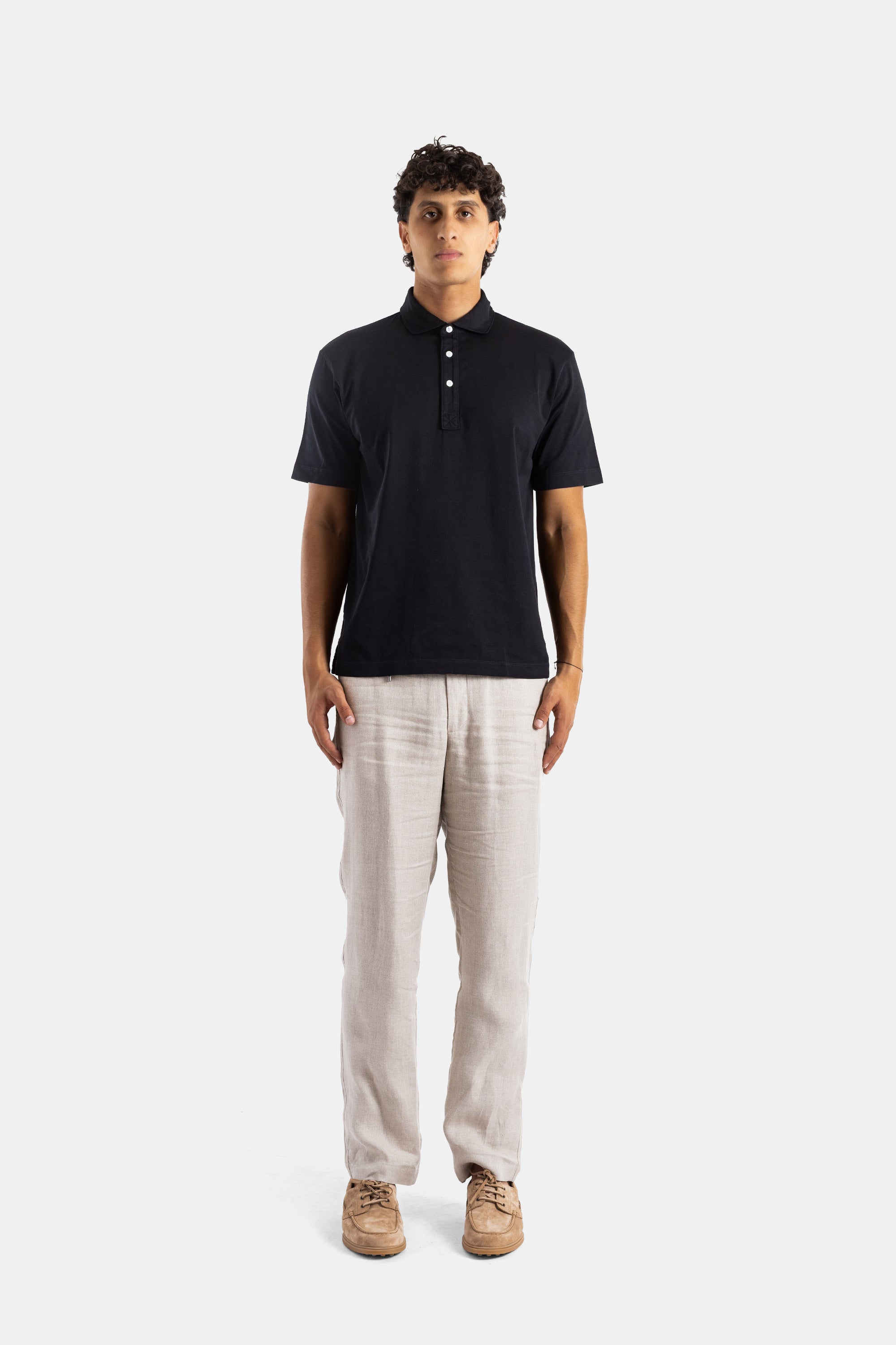 Handvaerk Pima Cotton Short-Sleeved Polo Shirt — Black, view 3