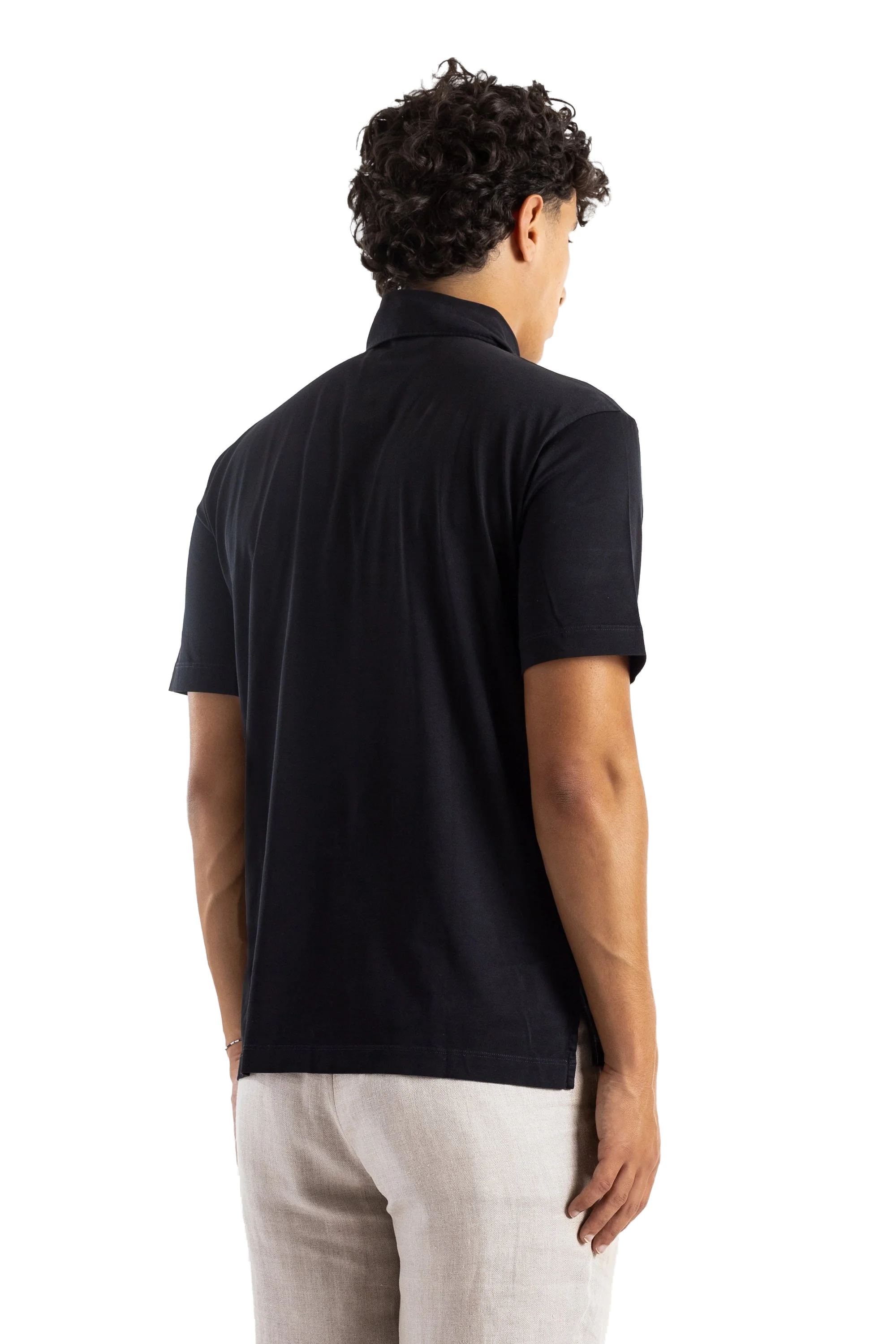 Handvaerk Pima Cotton Short-Sleeved Polo Shirt — Black, view 4