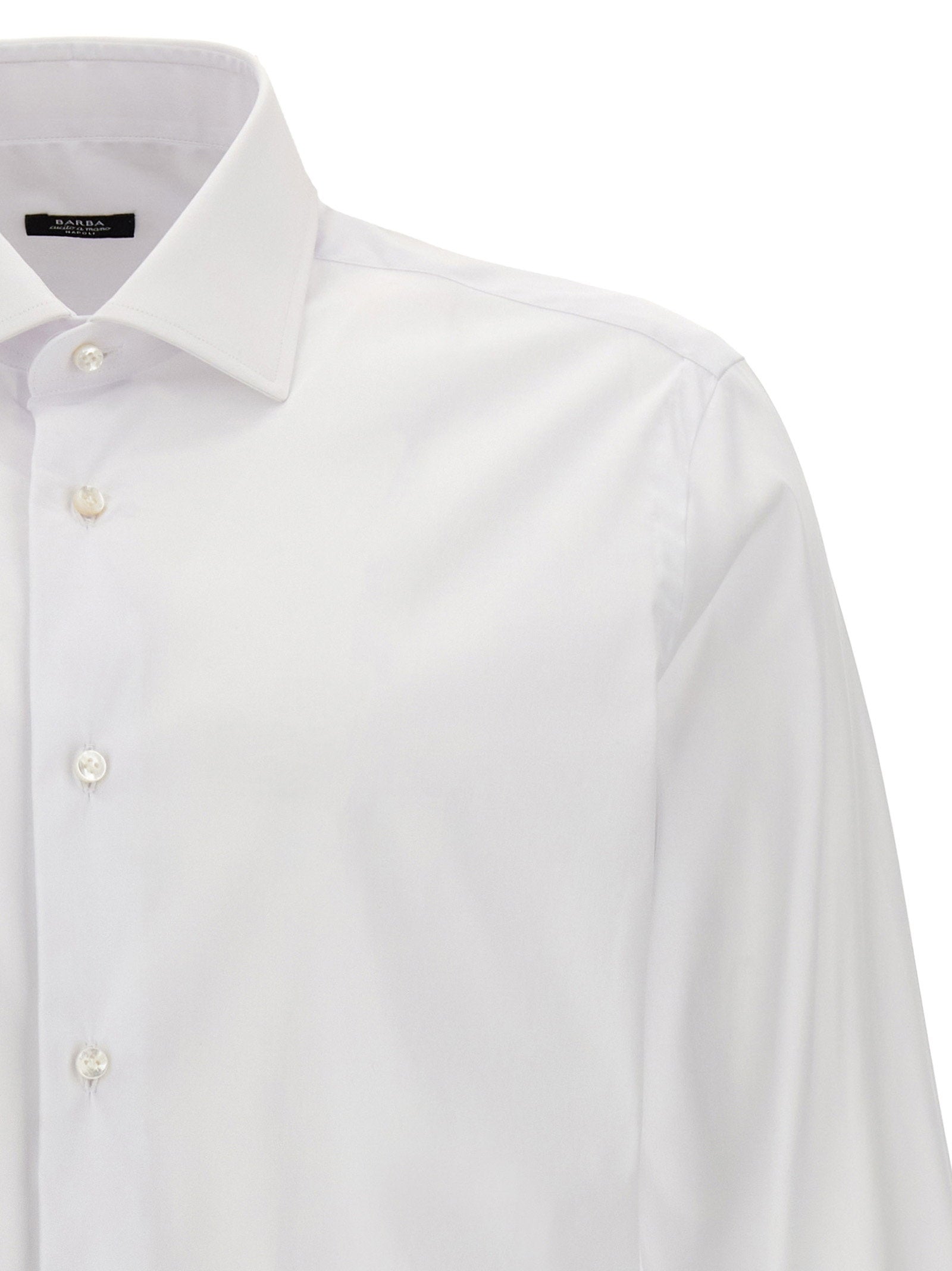 Barba Stretch Cotton Poplin Shirt — White, view 3