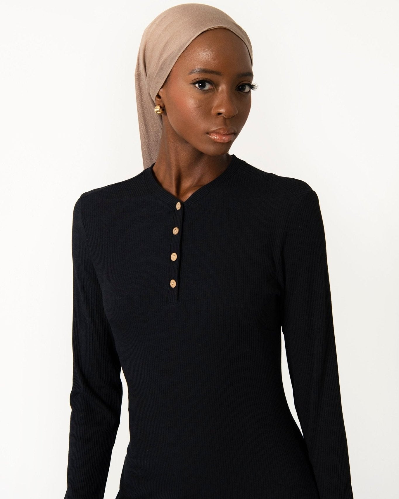 The Henley Maxi: Ribbed Long Sleeve Modest Dress, view 3
