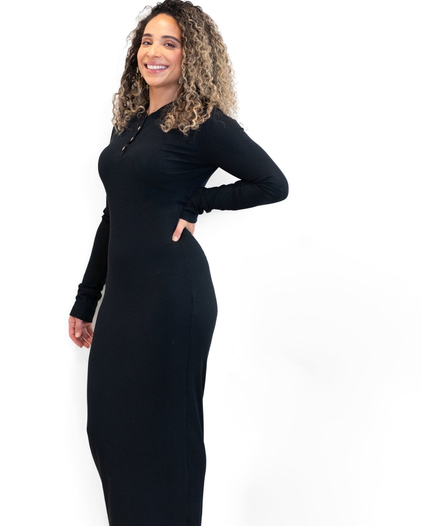The Henley Maxi: Ribbed Long Sleeve Modest Dress, view 7