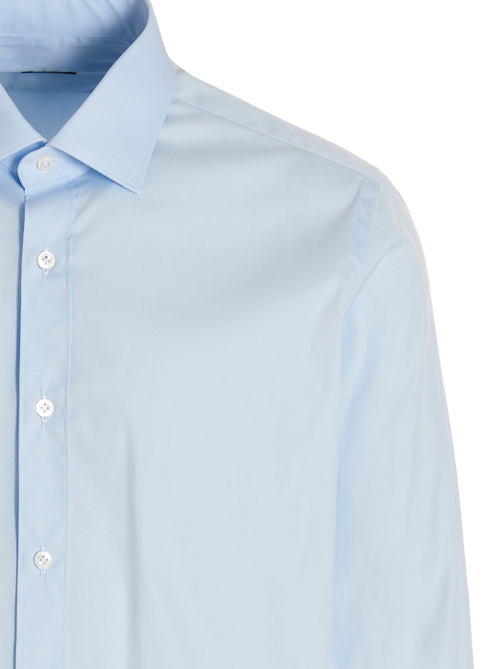 Barba Cotton Poplin Shirt — Light Blue, view 3