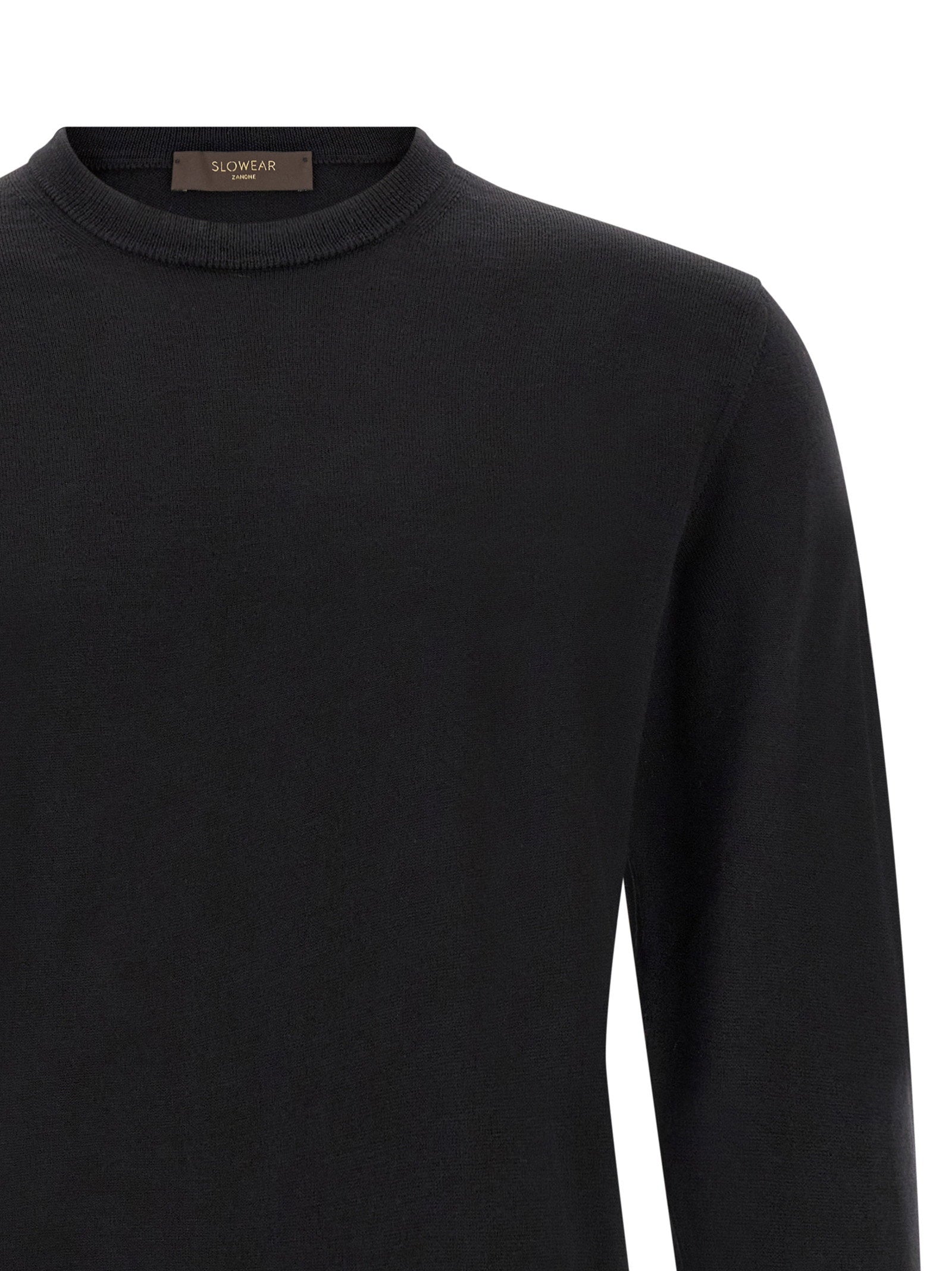 Zanone Virgin Wool Crewneck Sweater — Black, view 3