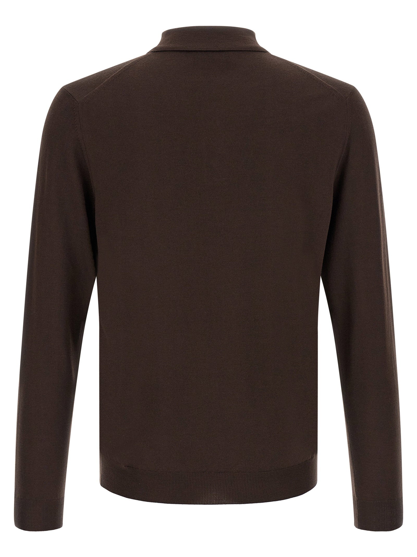 Zanone Virgin Wool Blend Polo Shirt — Brown, view 2