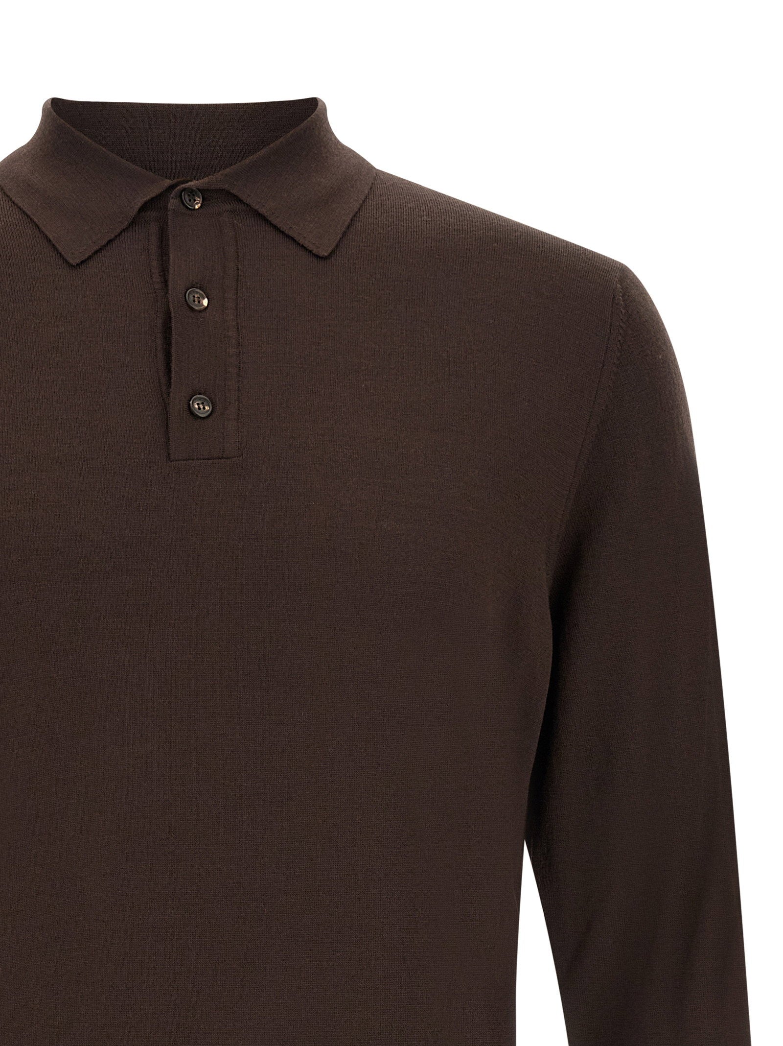 Zanone Virgin Wool Blend Polo Shirt — Brown, view 3
