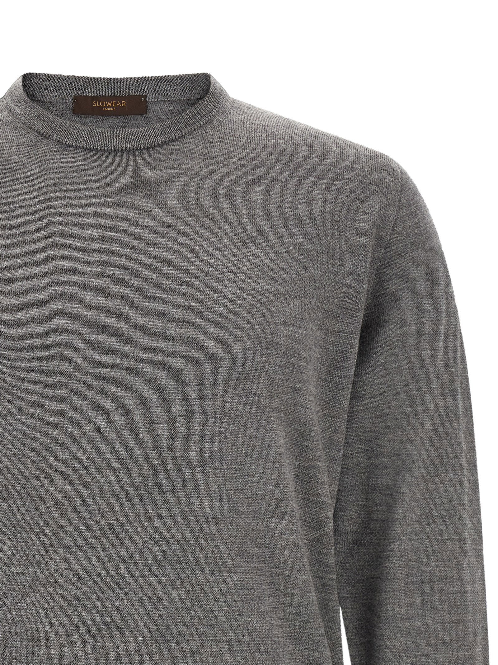 Zanone Virgin Wool Crew Neck Sweater — Gray, view 3