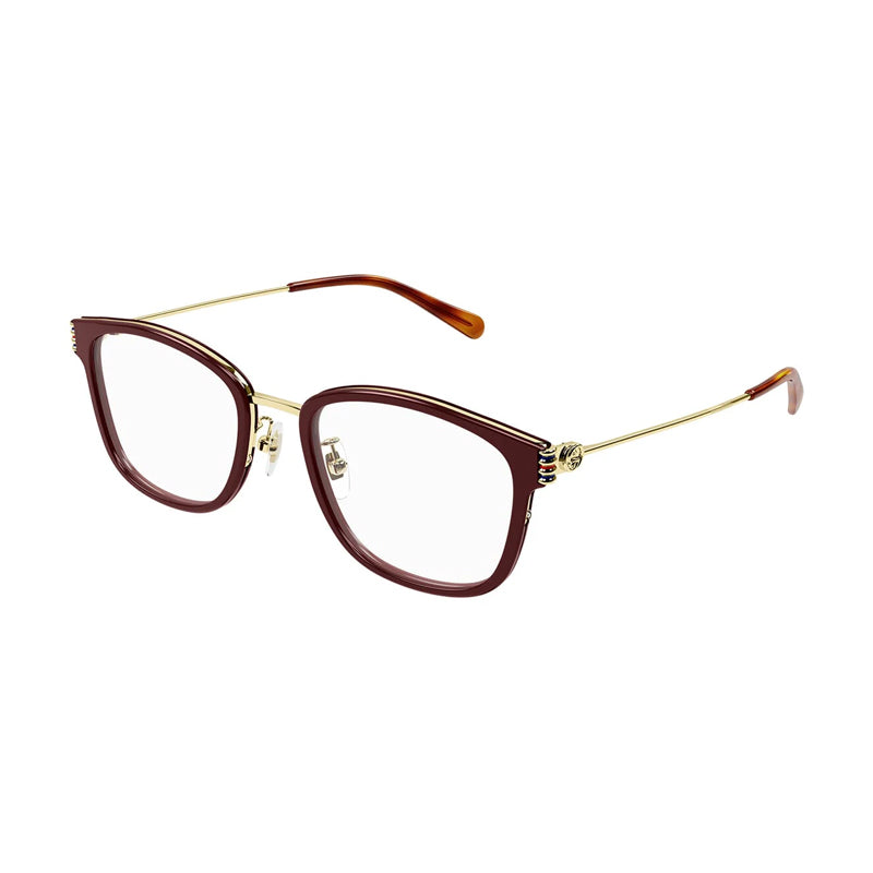 Gucci Gold-Trimmed Acetate Eyeglasses — Burgundy by Gucci