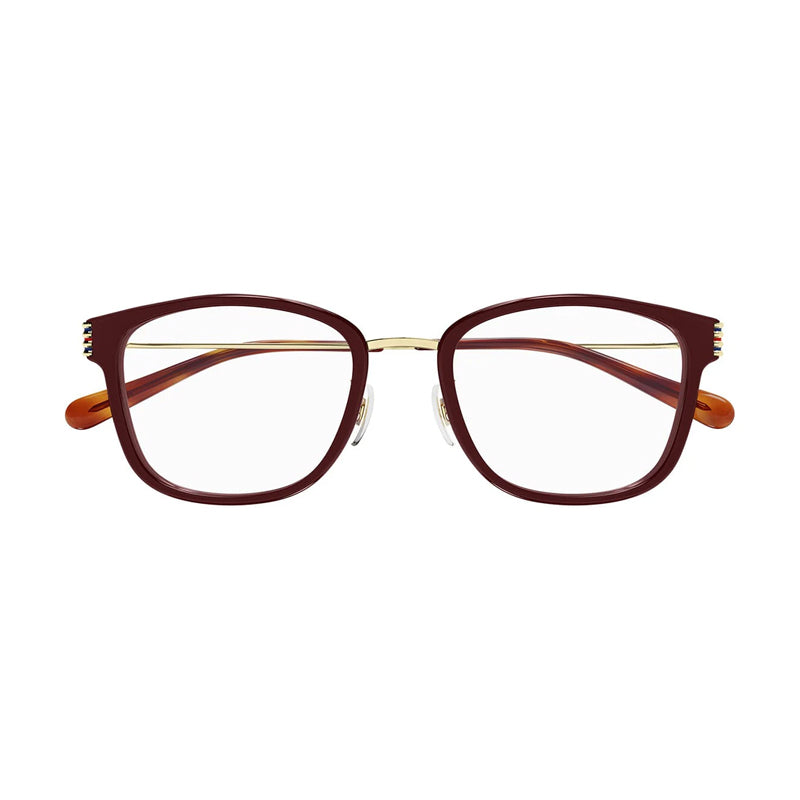 Gucci Gold-Trimmed Acetate Eyeglasses — Burgundy, view 2
