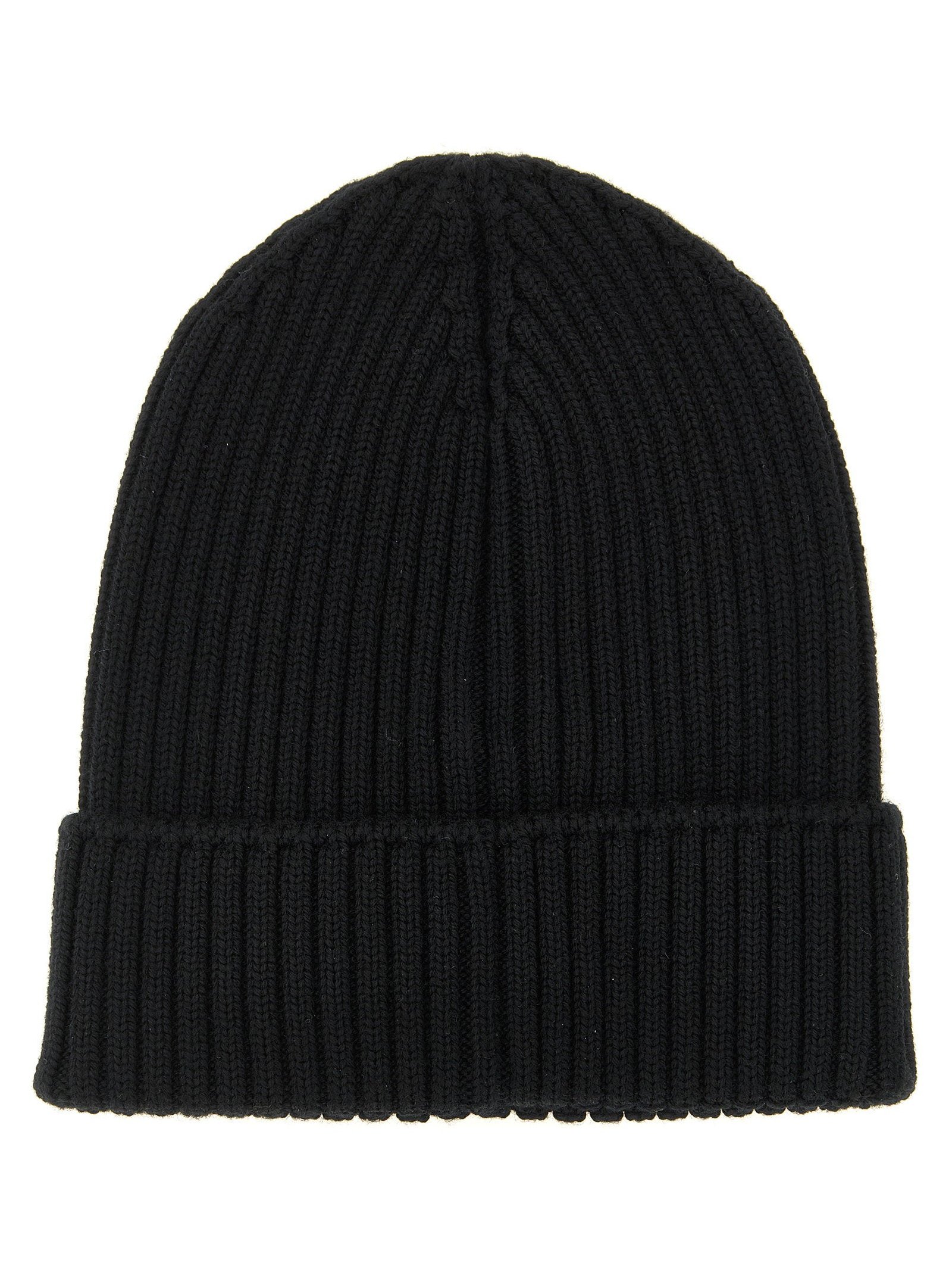 Moncler Enfant Merino Wool Ribbed Beanie — black, view 2