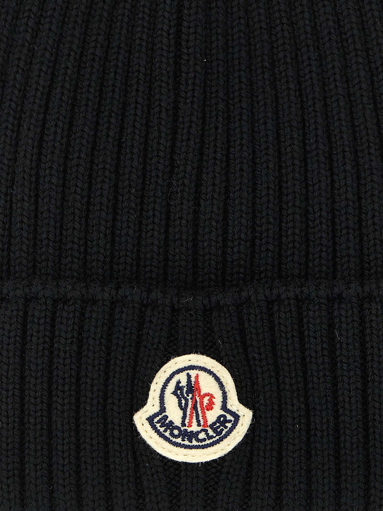 Moncler Enfant Merino Wool Ribbed Beanie — black, view 3