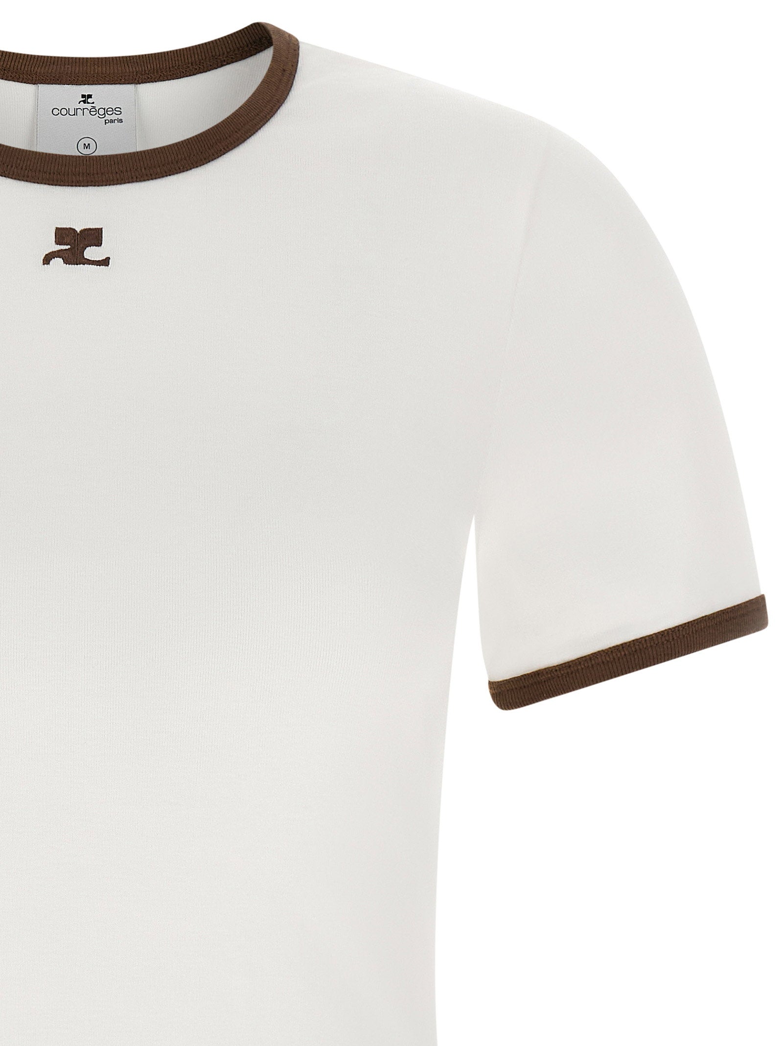 Courreges Contrast-Trimmed Cotton Jersey T-Shirt — White, view 3