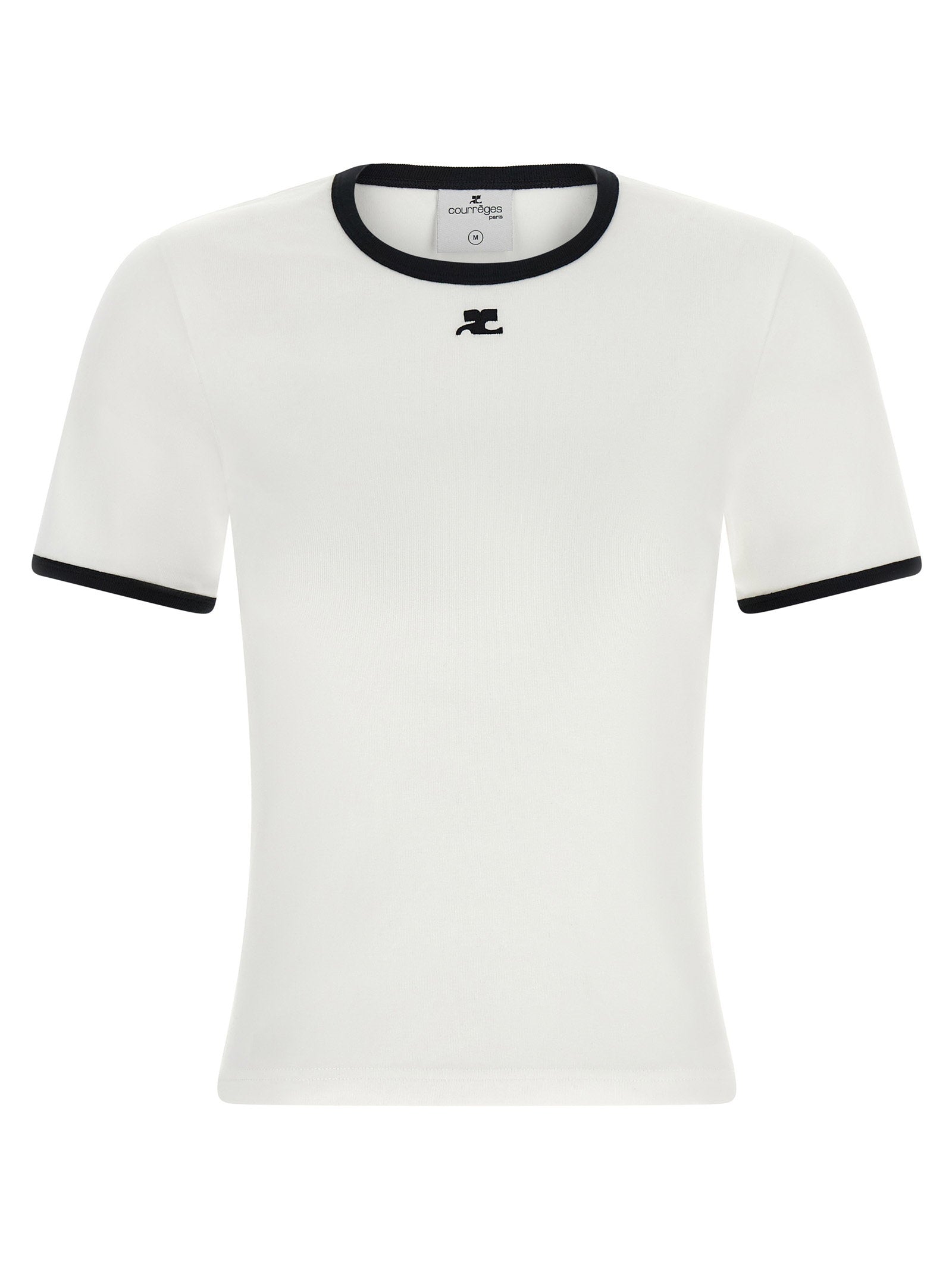 Courreges Logo-Embroidered Contrast-Trim T-shirt — White by Courreges