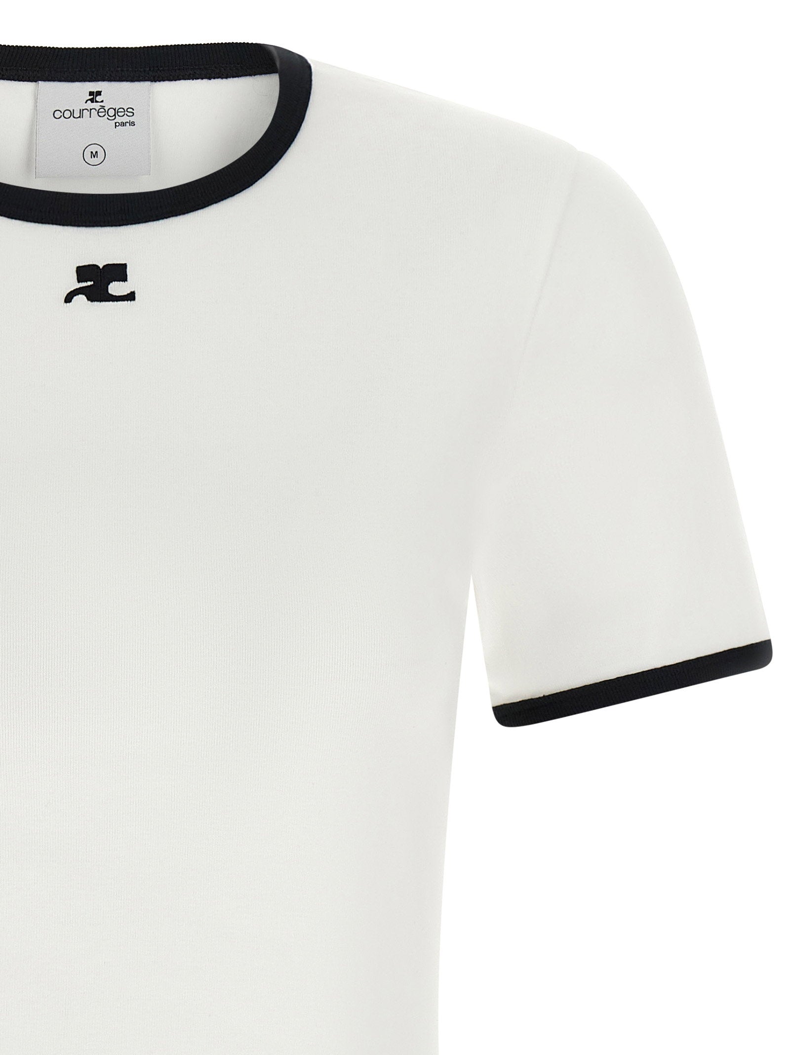 Courreges Logo-Embroidered Contrast-Trim T-shirt — White, view 3