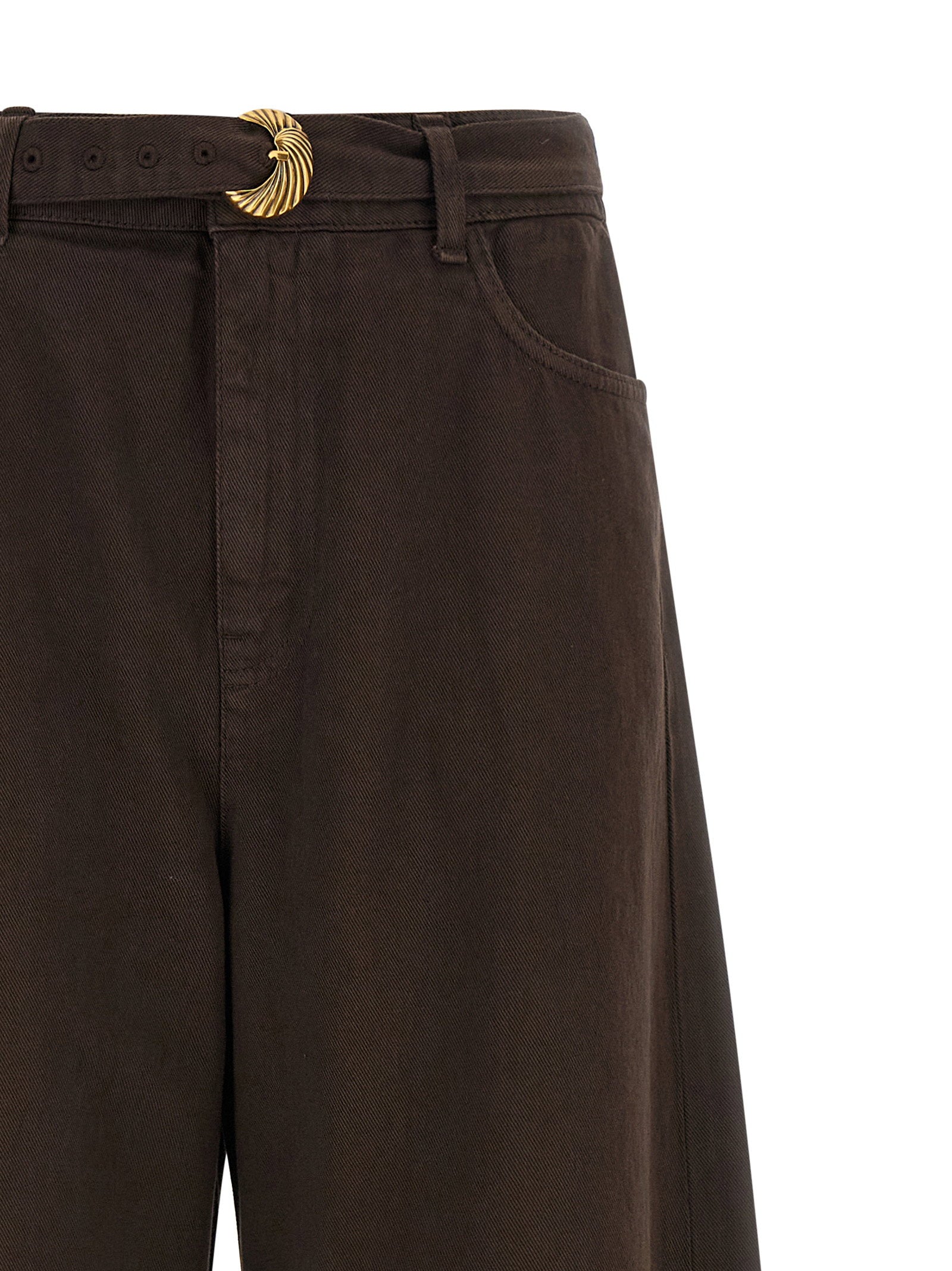 Twin Set Barrel-Fit High-Waist Jeans — Brown, view 3