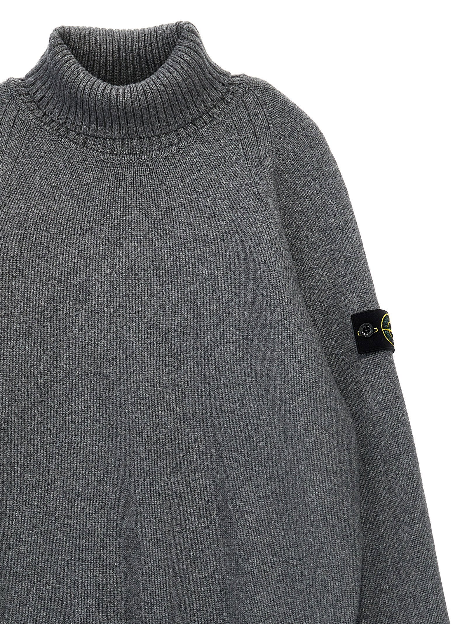 Stone Island Junior Logo-Badge Cotton Blend Sweater — grey, view 3