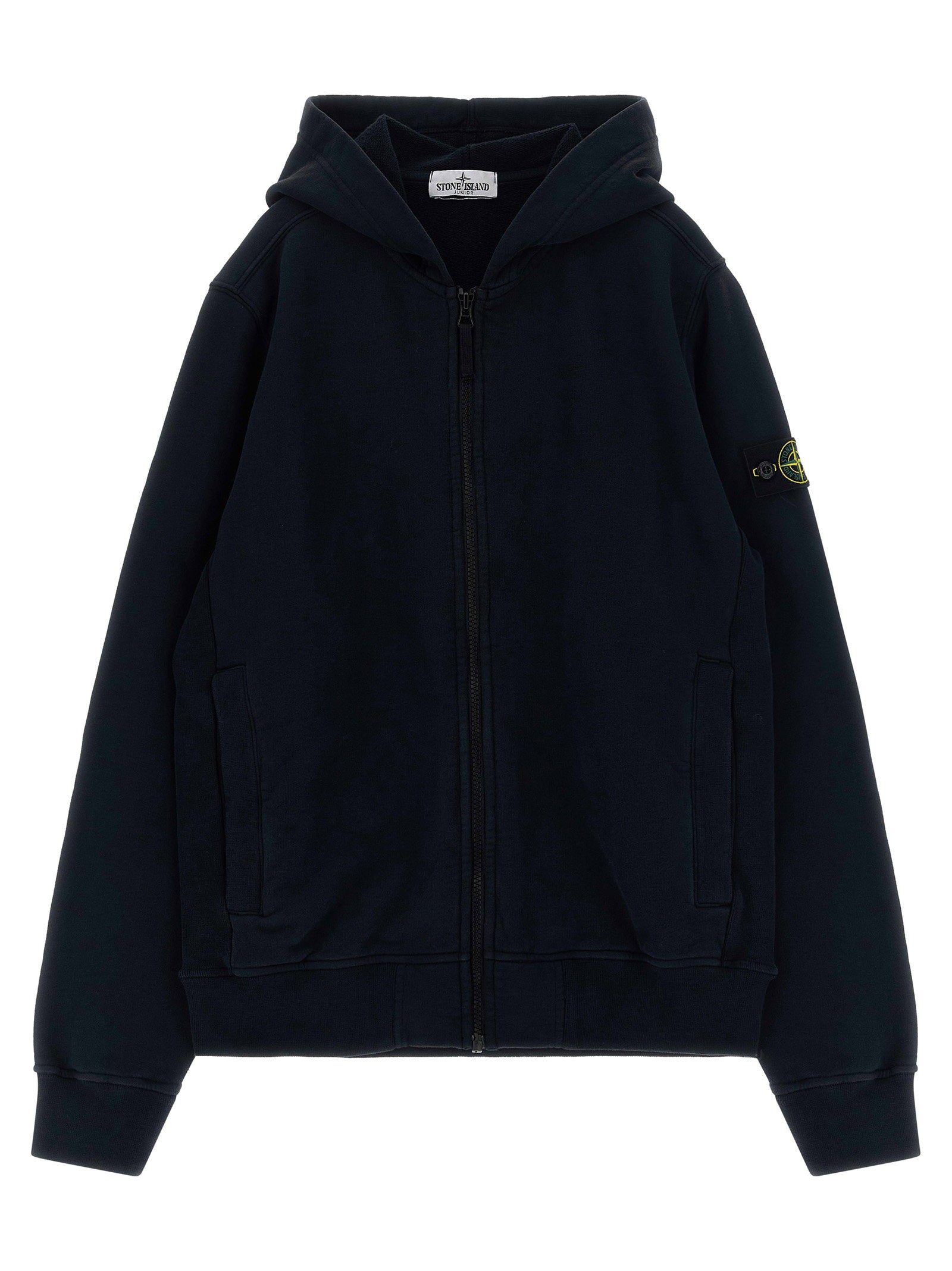 Stone Island Junior Badge Logo Cotton Hoodie — Navy by Stone Island Junior