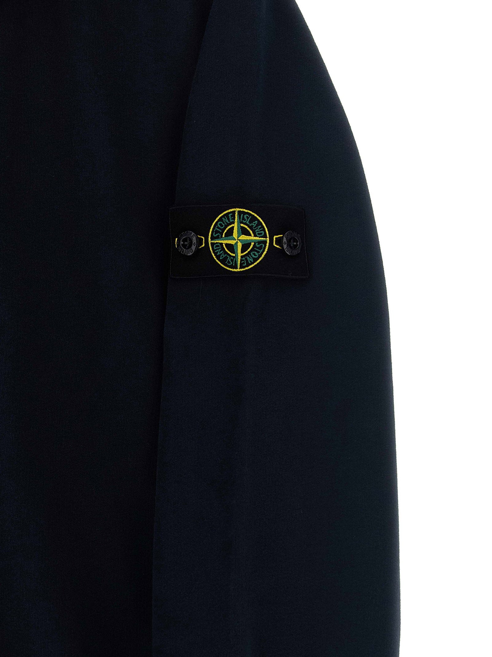 Stone Island Junior Badge Logo Cotton Hoodie — Navy, view 3