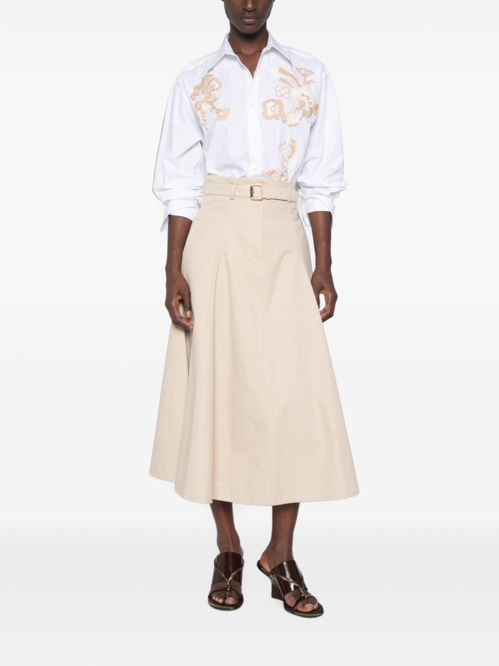 Ermanno Firenze Botanical Embroidered Shirt — White, view 3