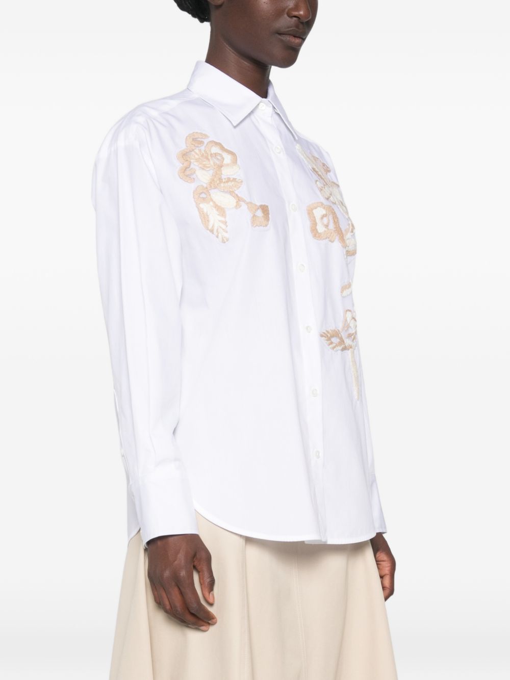 Ermanno Firenze Botanical Embroidered Shirt — White, view 4