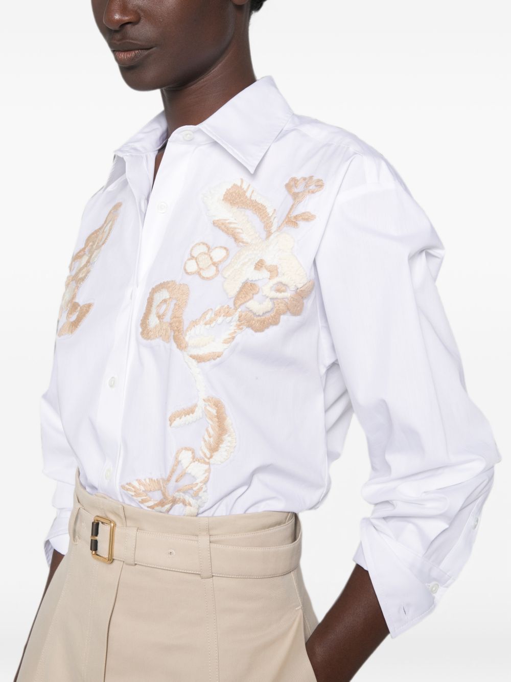 Ermanno Firenze Botanical Embroidered Shirt — White, view 5