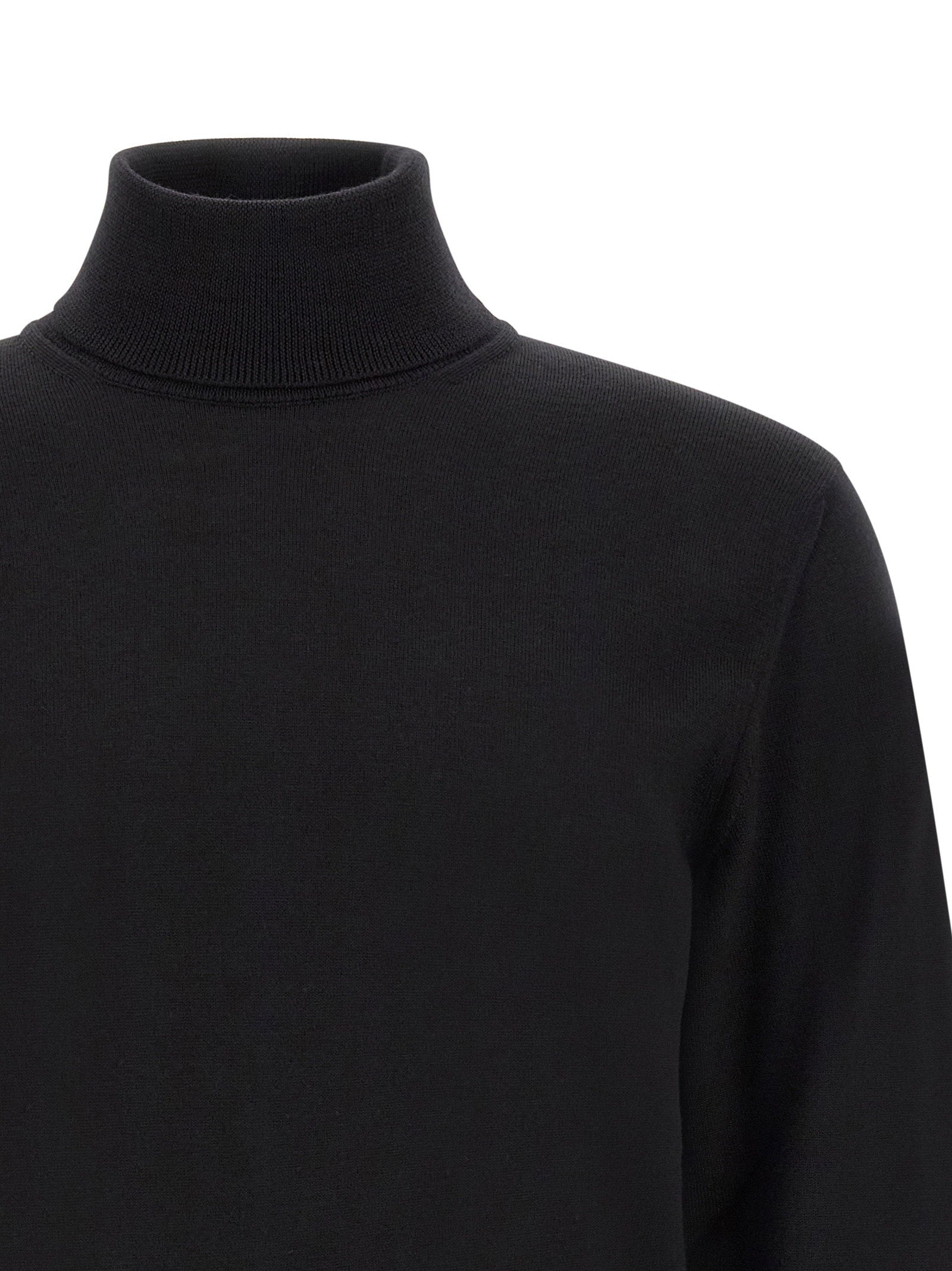 Zanone Virgin Wool Turtleneck Sweater — Black, view 3