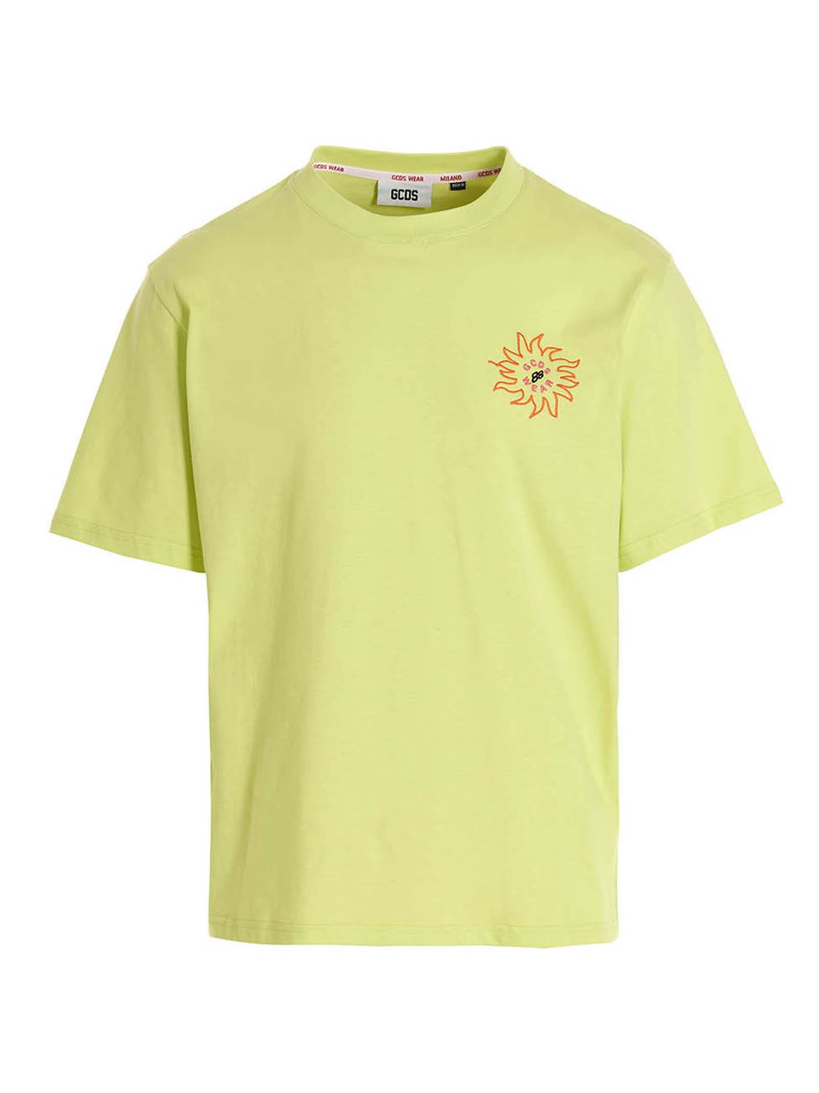 Gcds Logo-Embroidered Cotton T-Shirt — Lime by GCDS