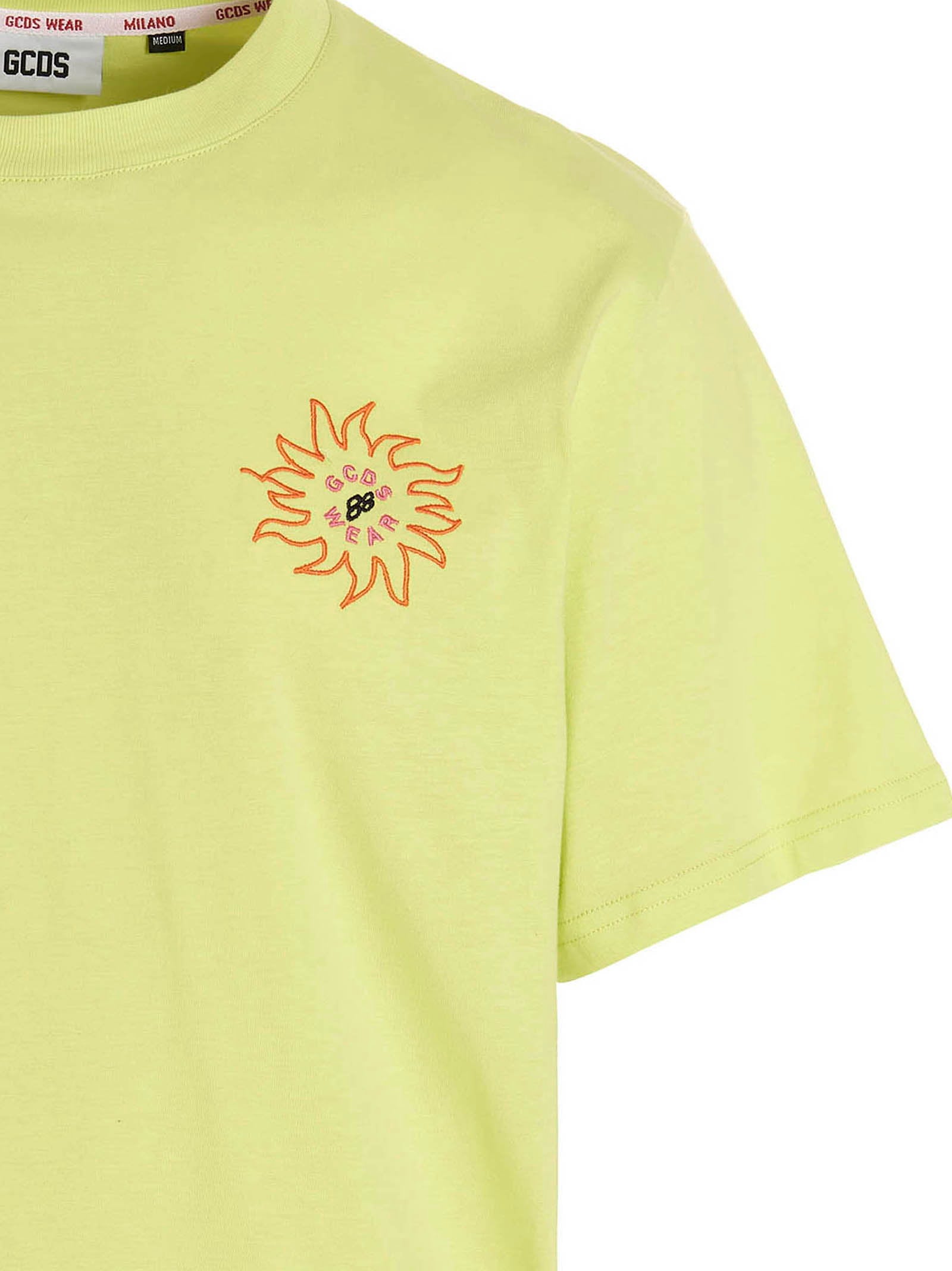 Gcds Logo-Embroidered Cotton T-Shirt — Lime, view 3