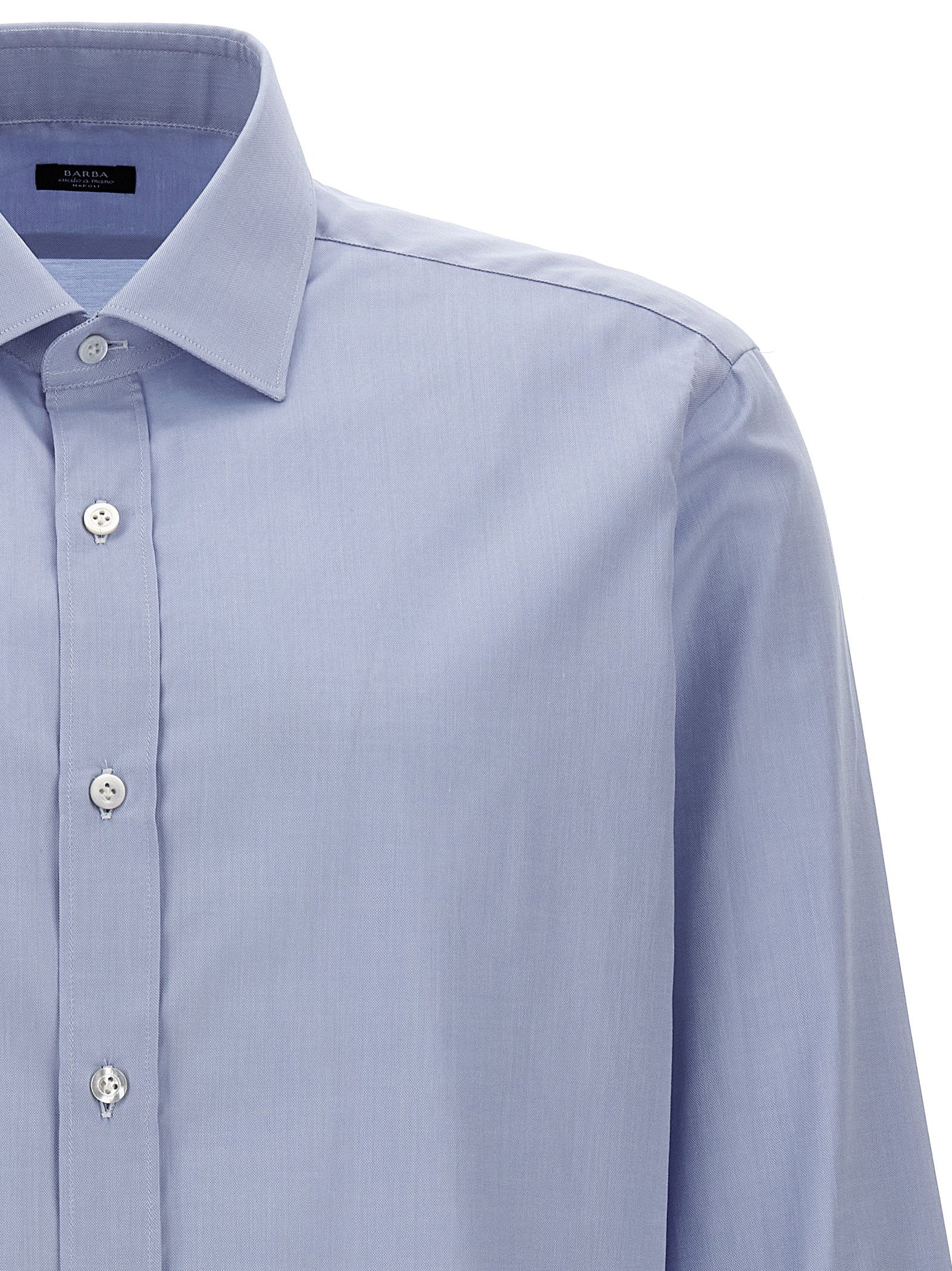 Barba Stretch Cotton Poplin Shirt — Periwinkle, view 3