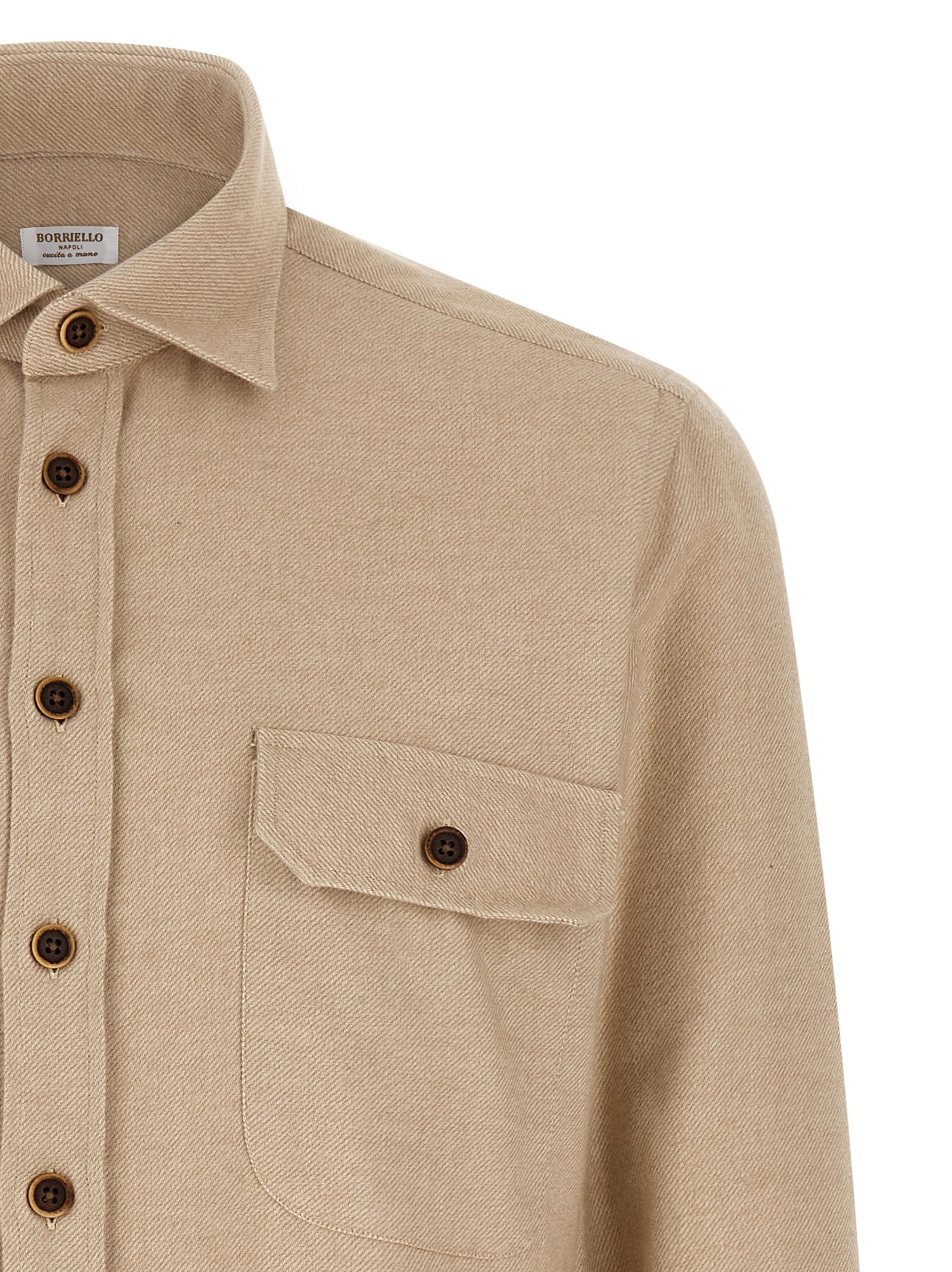 Borriello Cotton Flannel Shirt — Beige, view 3
