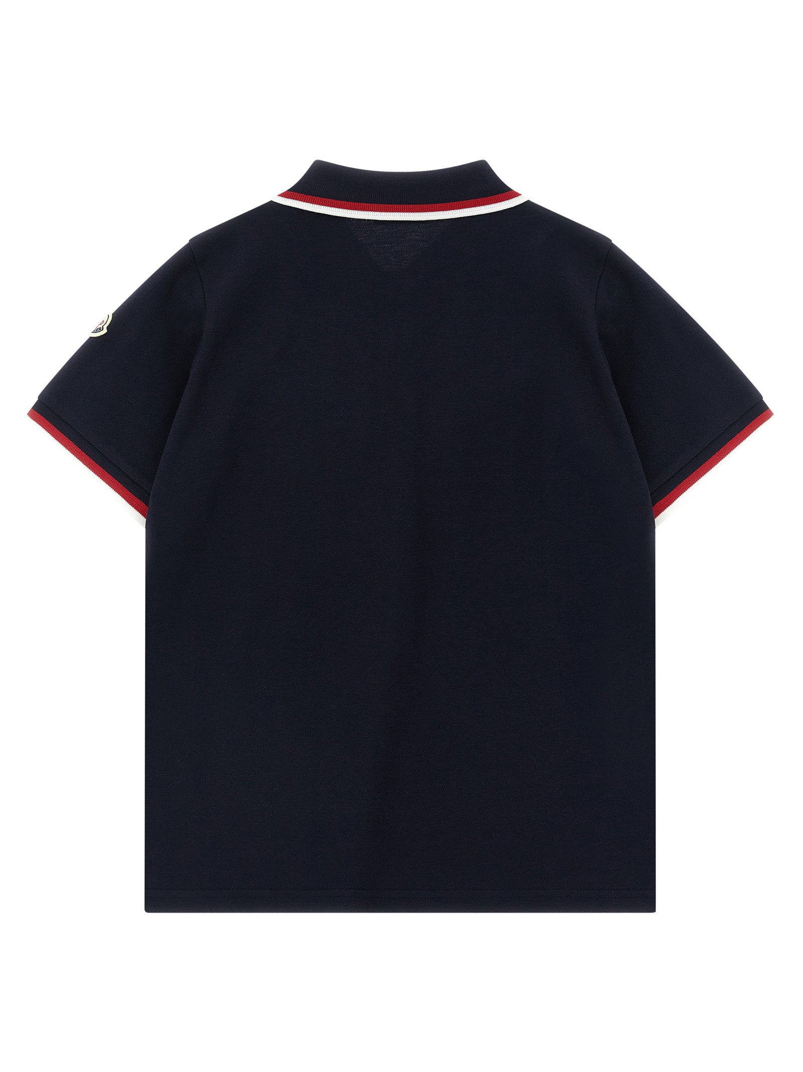 Moncler Enfant Tricolor Piqué Cotton Polo Shirt — Navy, view 2