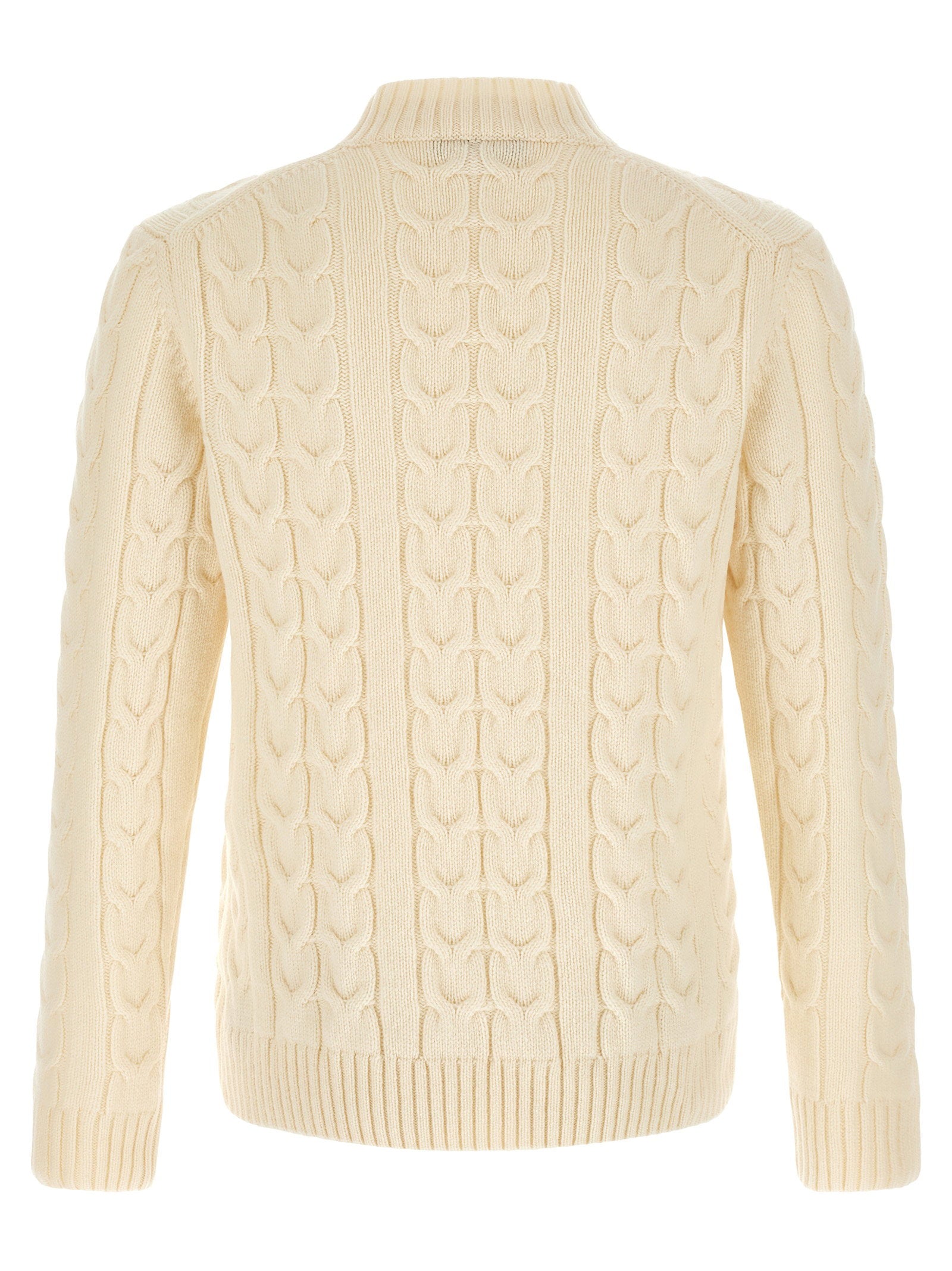 Zanone Braided Cable Knit Sweater — Cream, view 2