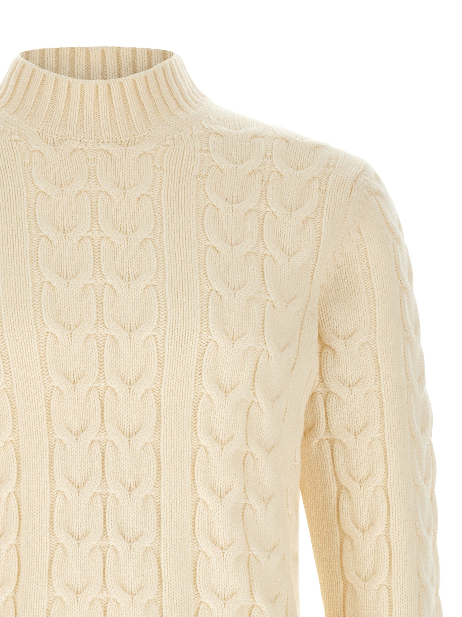 Zanone Braided Cable Knit Sweater — Cream, view 3
