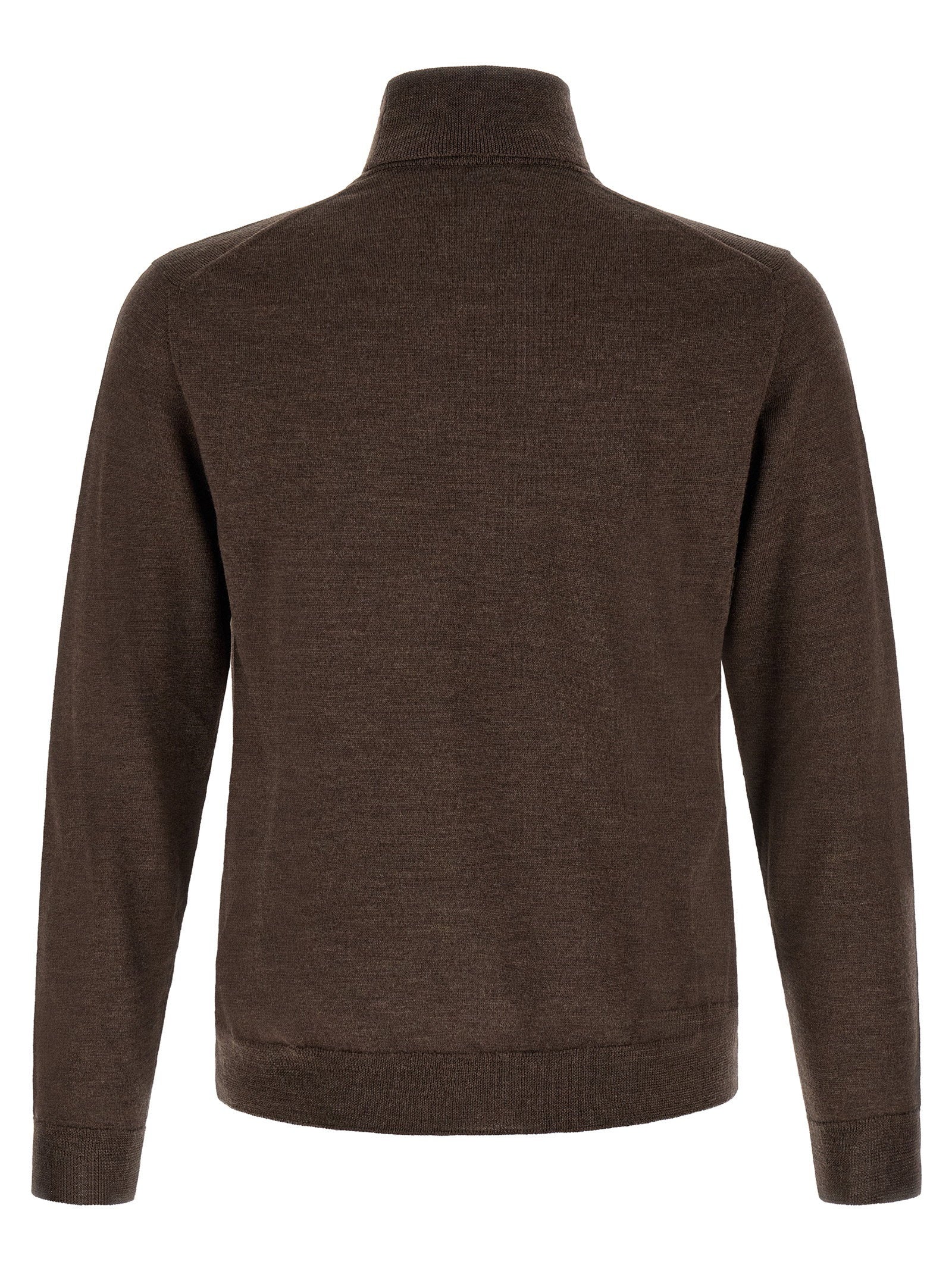 Zanone Virgin Wool Turtleneck Sweater — Brown, view 2