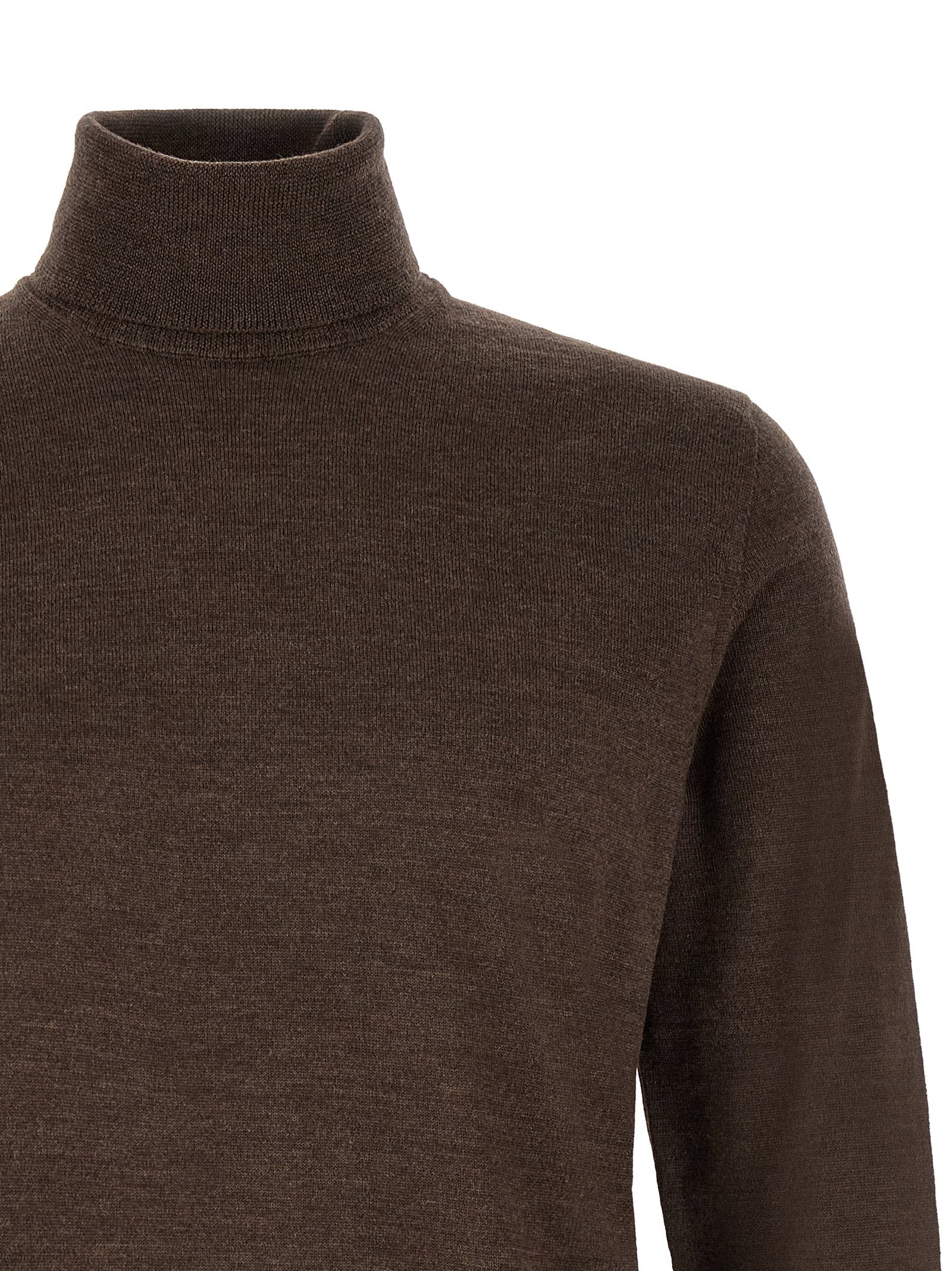 Zanone Virgin Wool Turtleneck Sweater — Brown, view 3