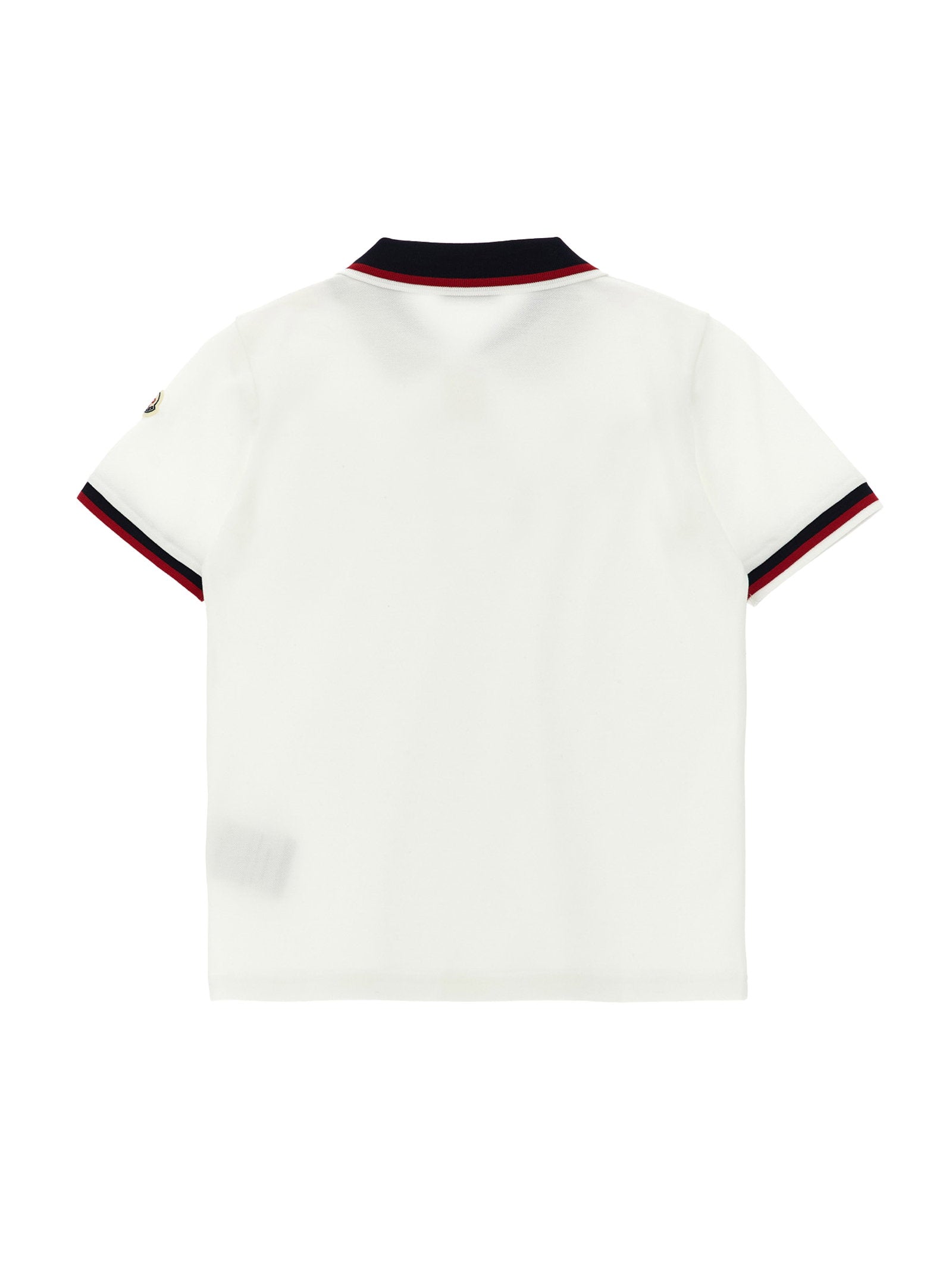 Moncler Enfant Tricolor-Trim Piqué Cotton Polo Shirt — White, view 2