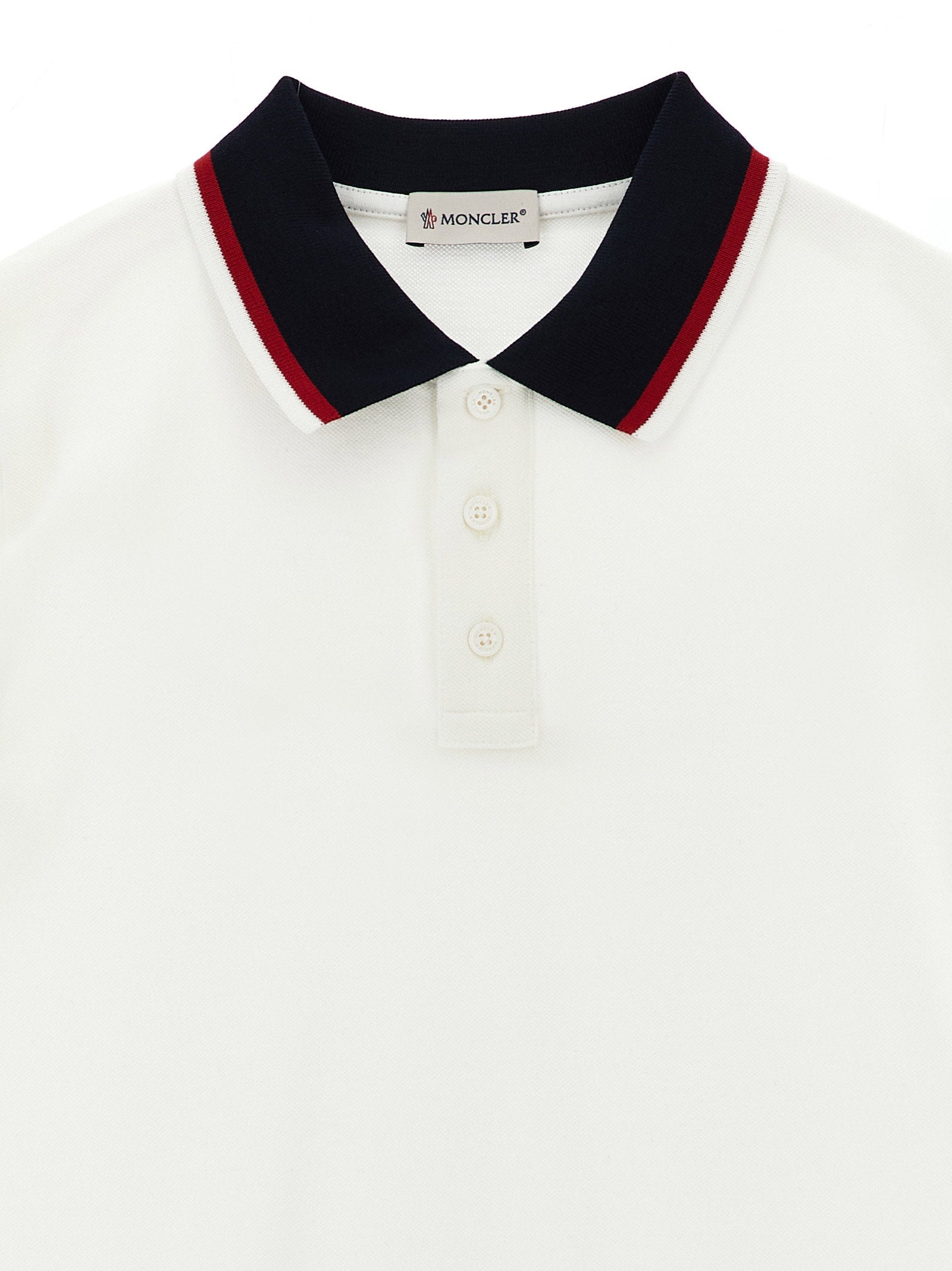 Moncler Enfant Tricolor-Trim Piqué Cotton Polo Shirt — White, view 3