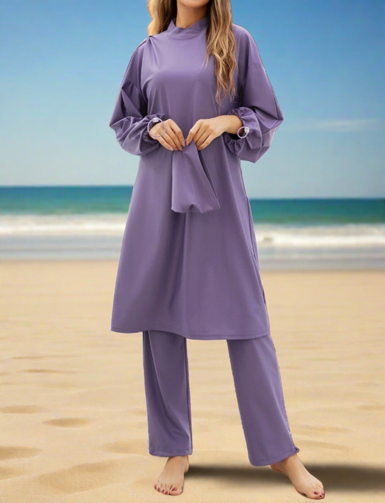 Full coverage 2 PC modest swimsuit, view 3