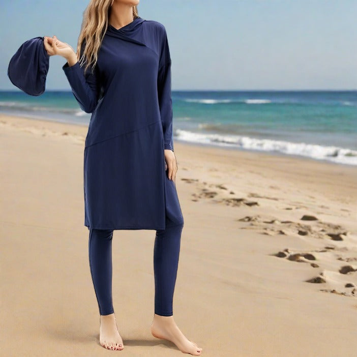 Navy 3 PC modest swimsuit with hoodie by Try Modest