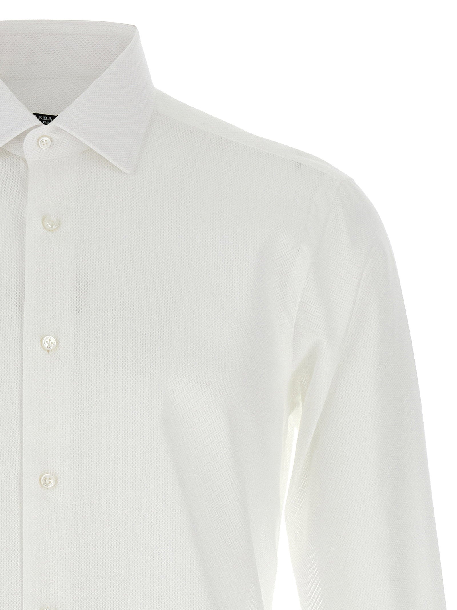 Barba Honeycomb Cotton Shirt — White, view 3