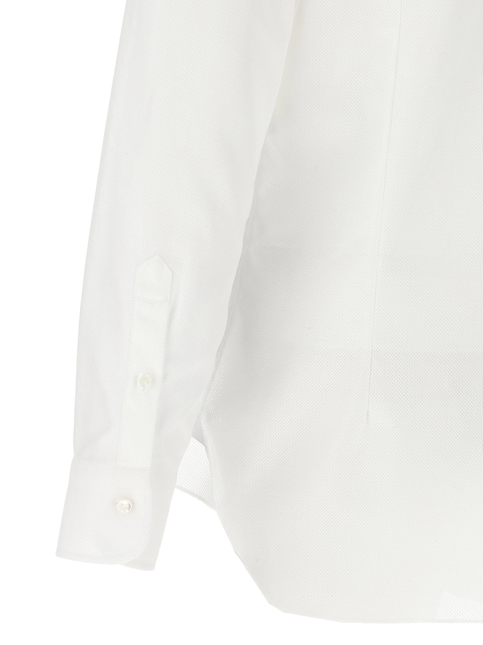 Barba Honeycomb Cotton Shirt — White, view 4