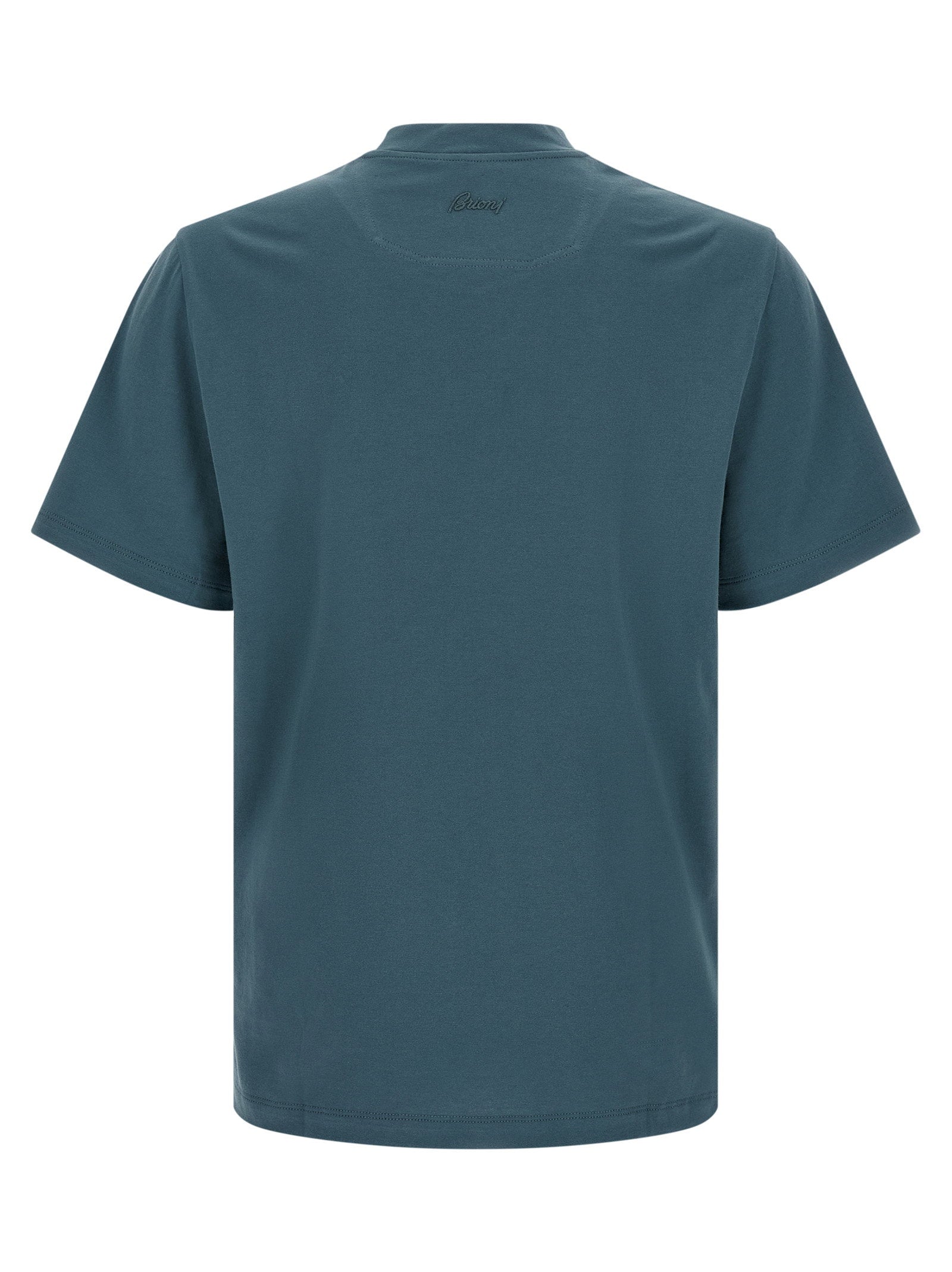 Brioni Logo-Embroidered Cotton T-Shirt — Teal - M, view 2