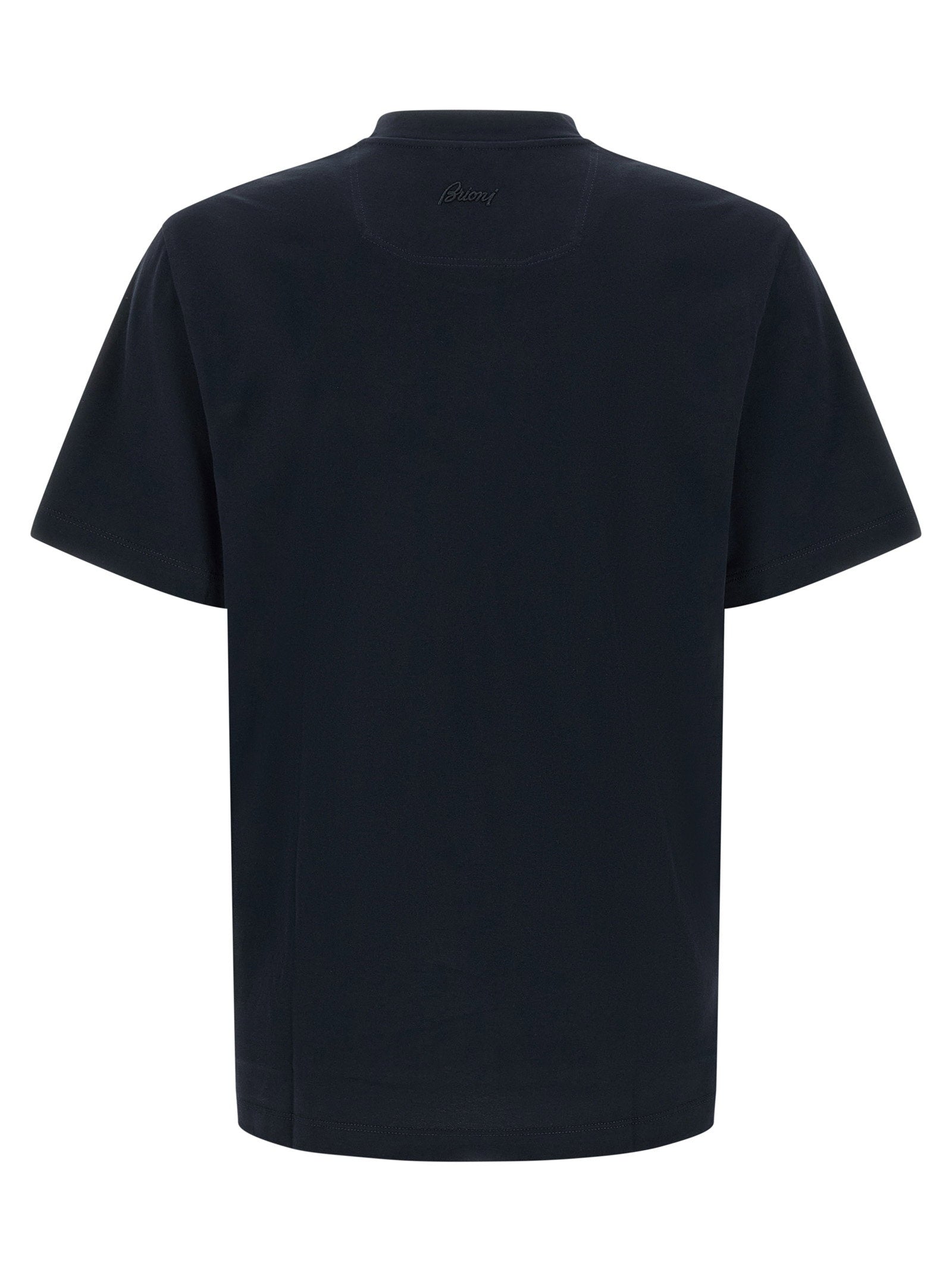 Brioni Tone-on-Tone Logo Embroidered T-Shirt — Navy, view 2