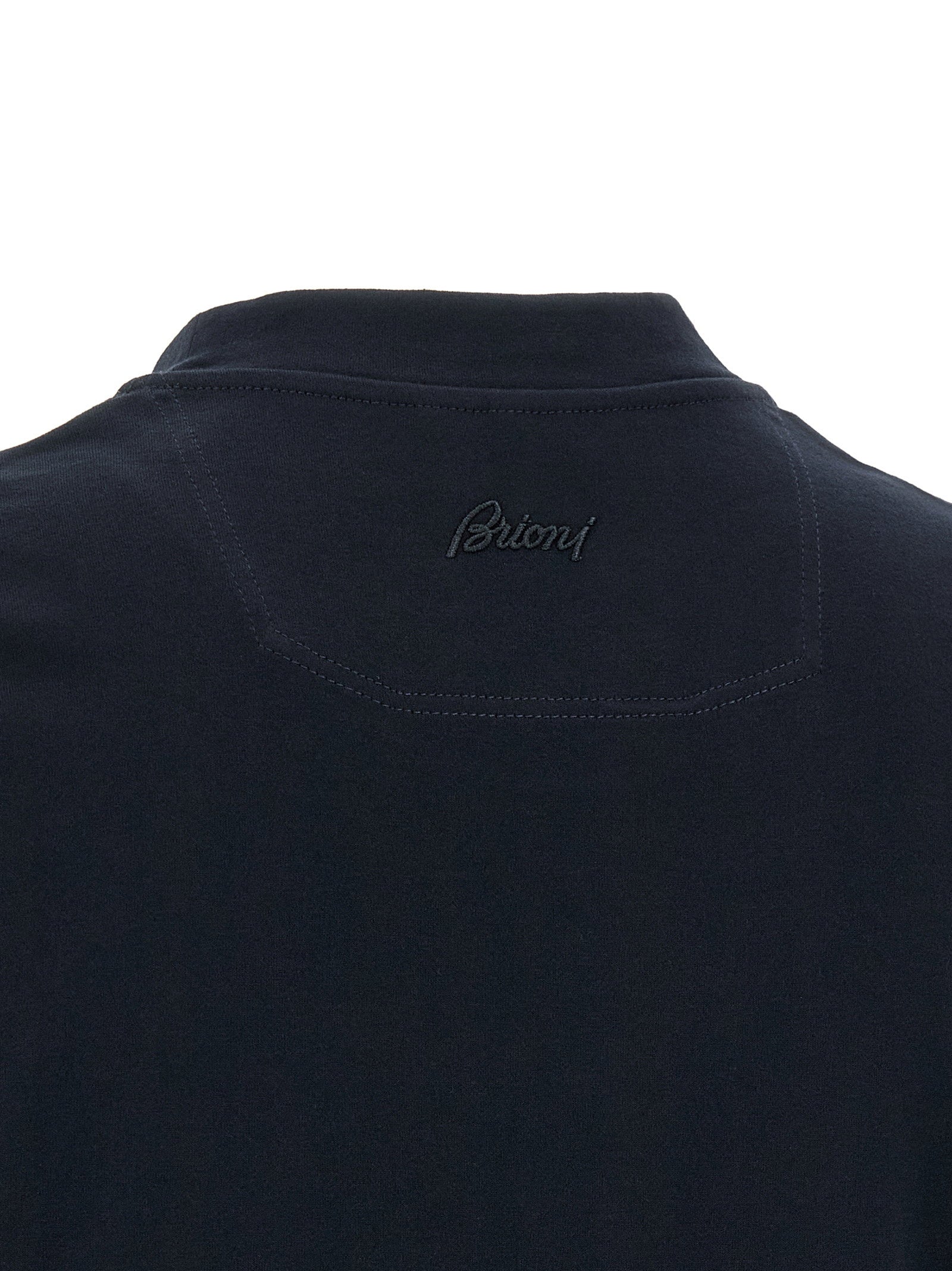 Brioni Tone-on-Tone Logo Embroidered T-Shirt — Navy, view 4