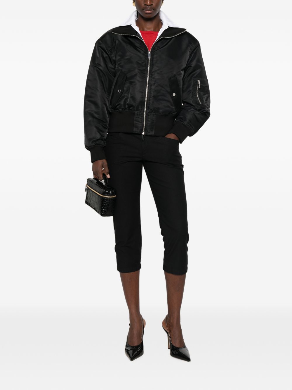 032C Satin Bomber Jacket — Black, view 4