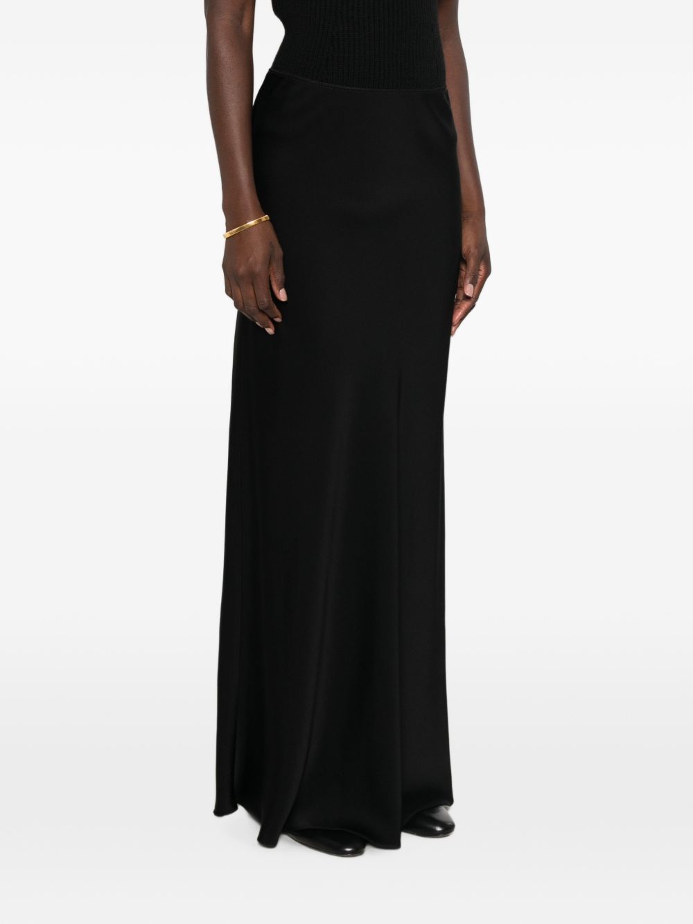 Fabiana Filippi Satin High-Waisted Skirt — Black, view 2